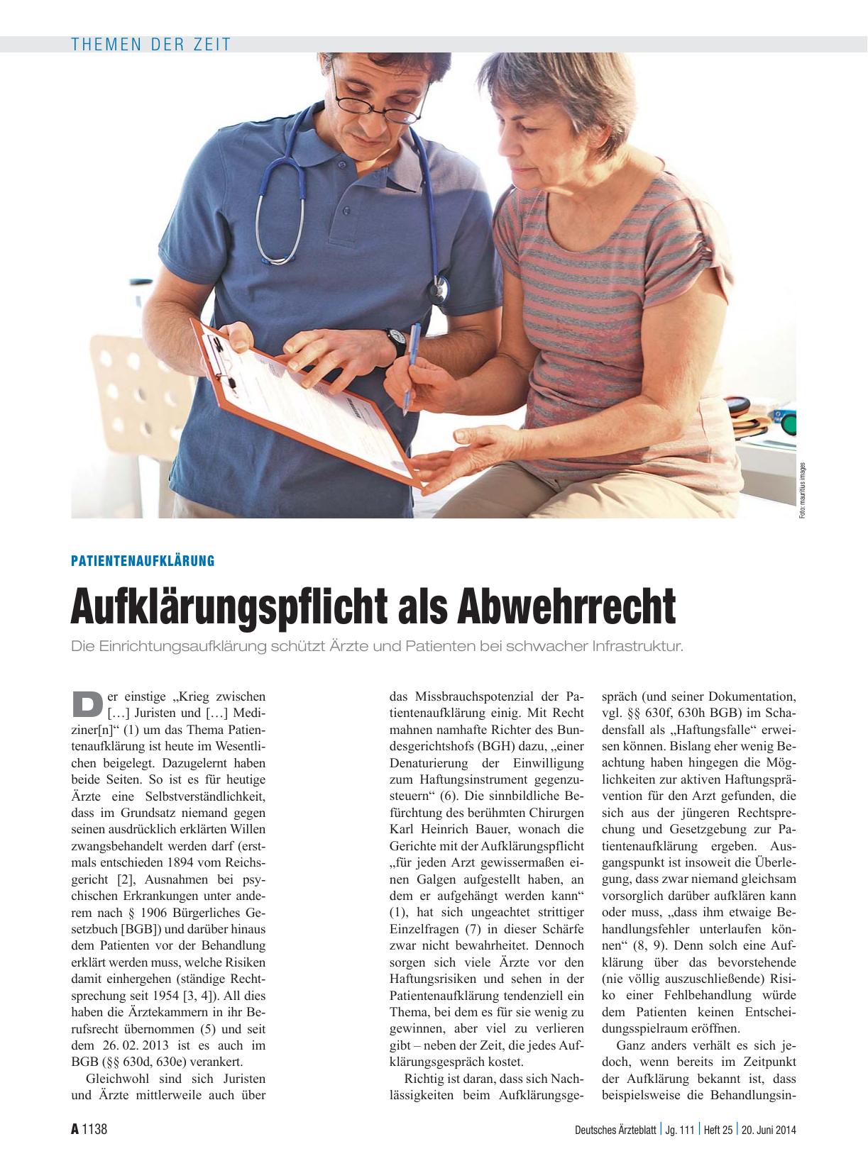 Vorschauseite 1: Patientenaufklärung: Aufklärungspflicht als Abwehrrecht