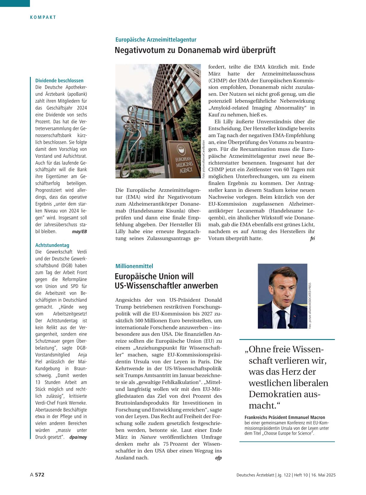 Vorschauseite 1: Dividende beschlossen / Achtstundentag
