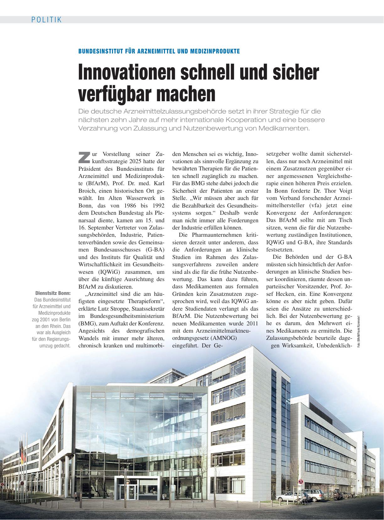 Vorschauseite 1: Bundesinstitut für Arzneimittel und Medizinprodukte: Innovationen schnell und sicher verfügbar machen