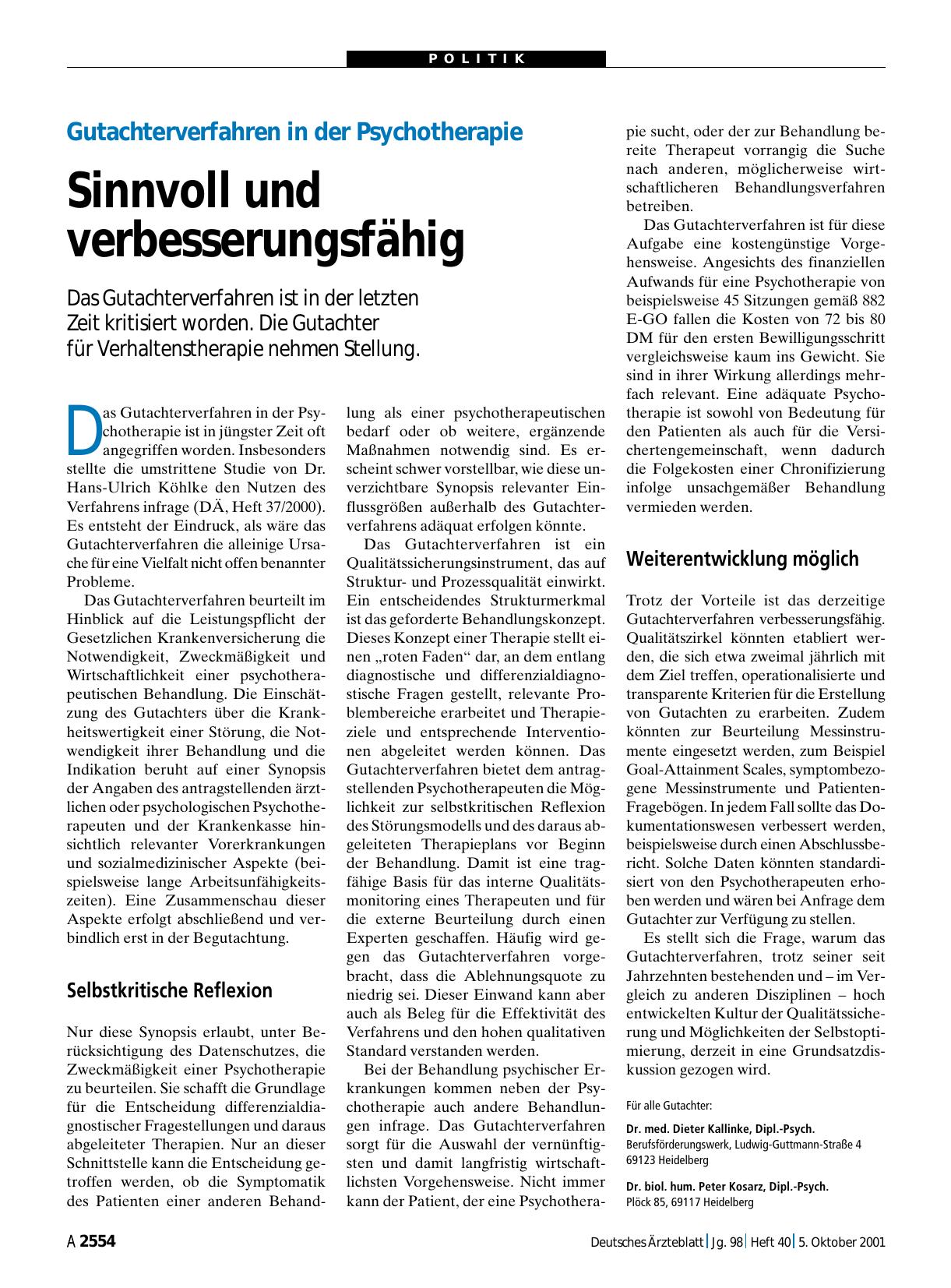 Vorschauseite 1: Gutachterverfahren in der Psychotherapie: Sinnvoll und verbesserungsfähig