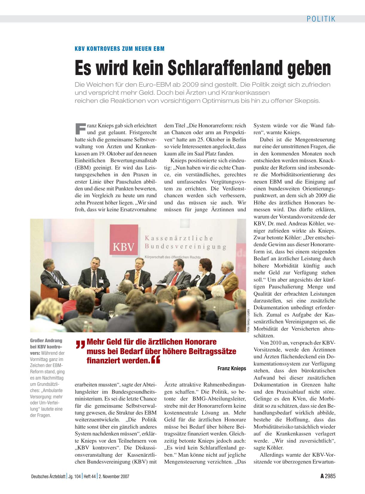 Vorschauseite 1: KBV kontrovers zum neuen EBM: Es wird kein Schlaraffenland geben