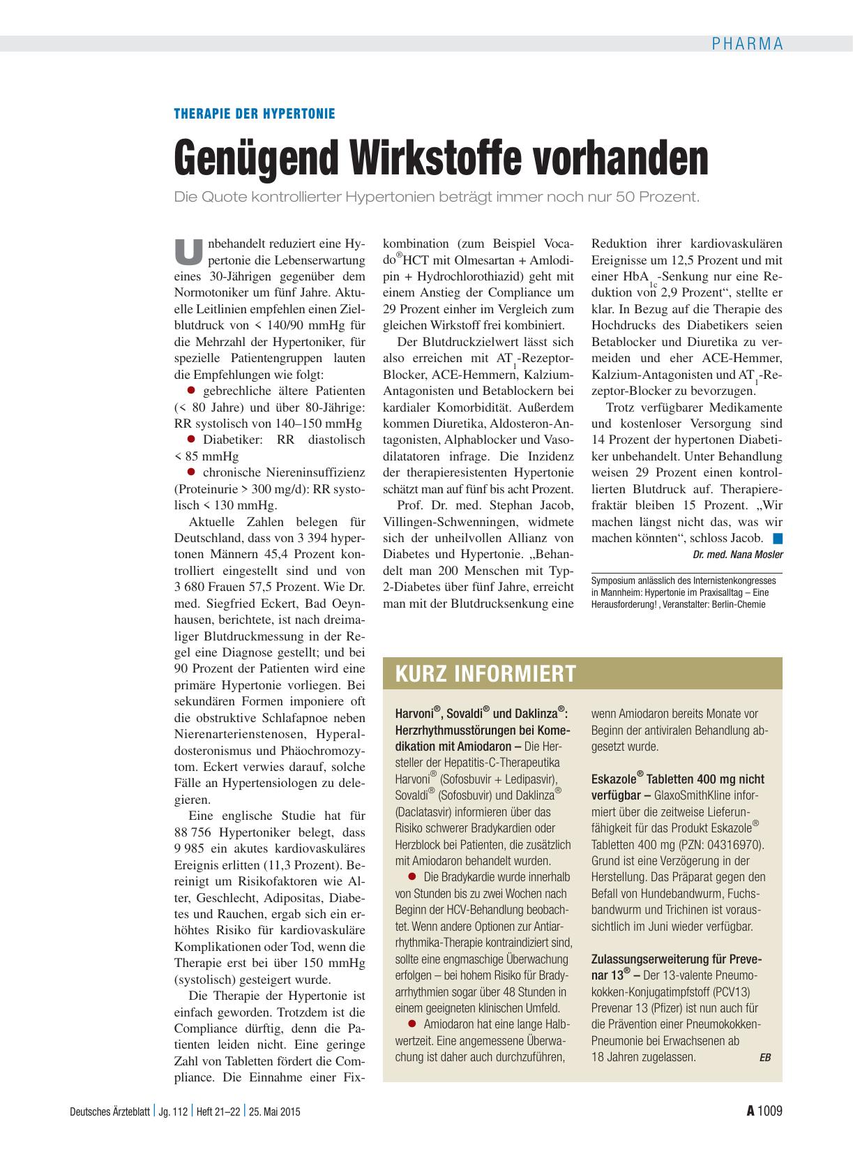 Vorschauseite 1: Therapie der Hypertonie: Genügend Wirkstoffe vorhanden