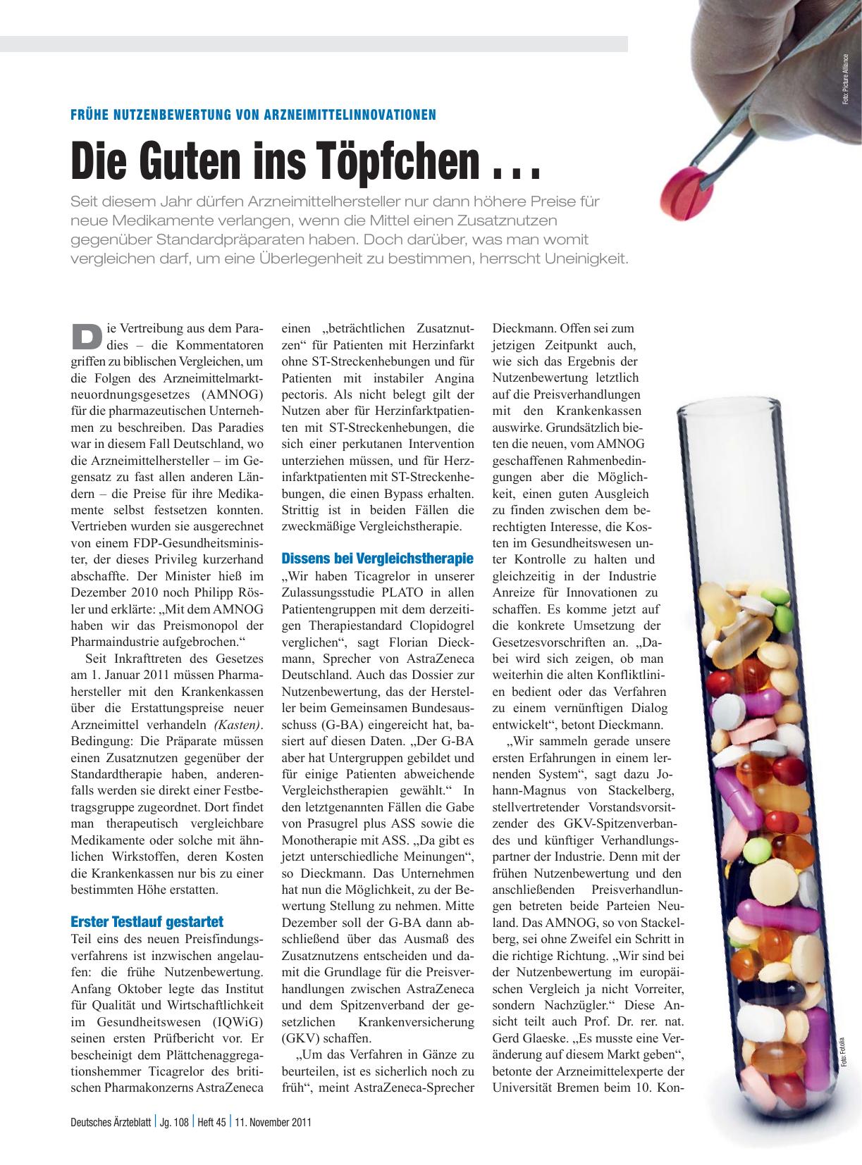 Vorschauseite 1: Frühe Nutzenbewertung von Arzneimittelinnovationen: Die Guten ins Töpfchen . . .