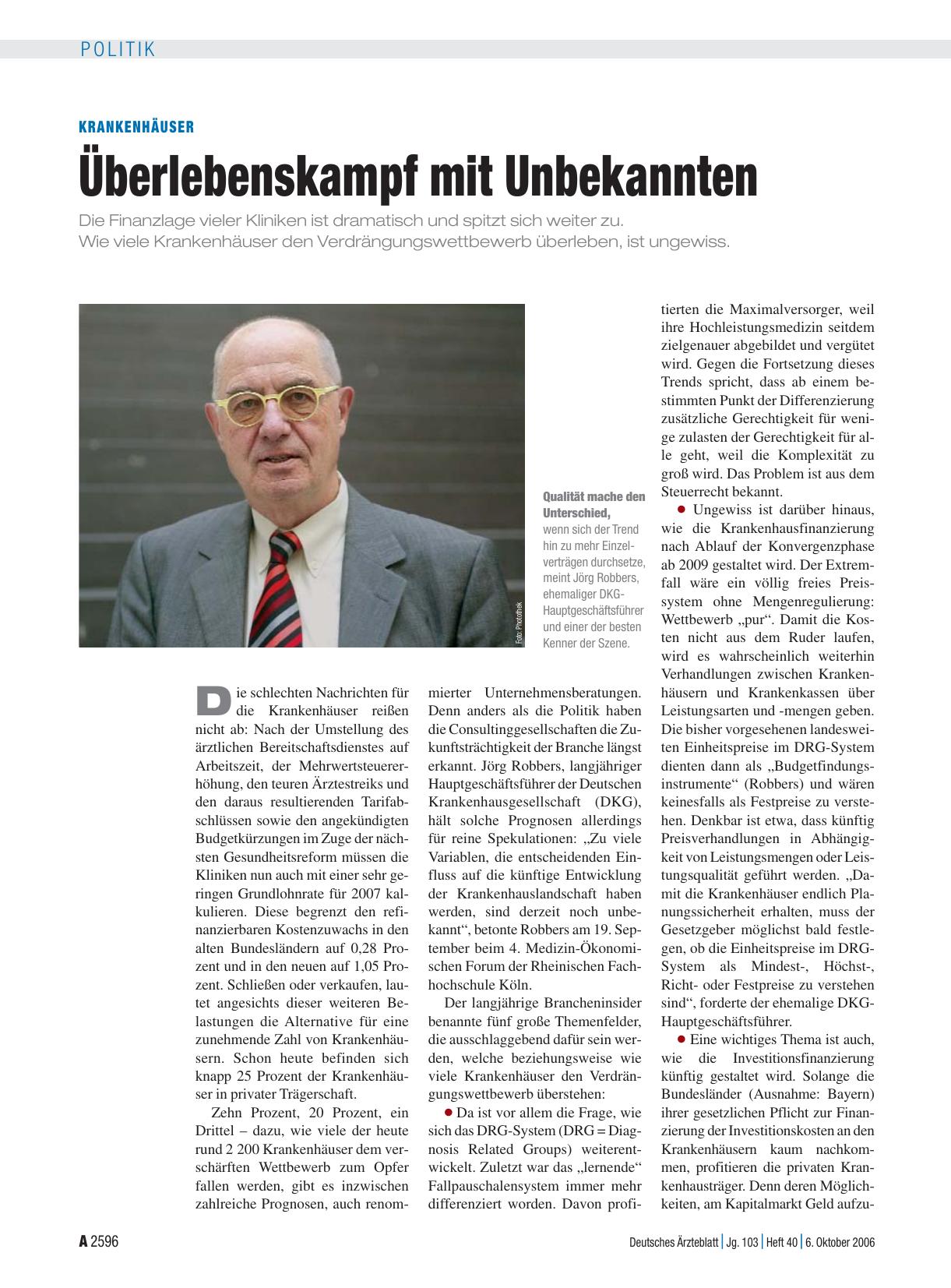 Vorschauseite 1: Krankenhäuser: Überlebenskampf mit Unbekannten