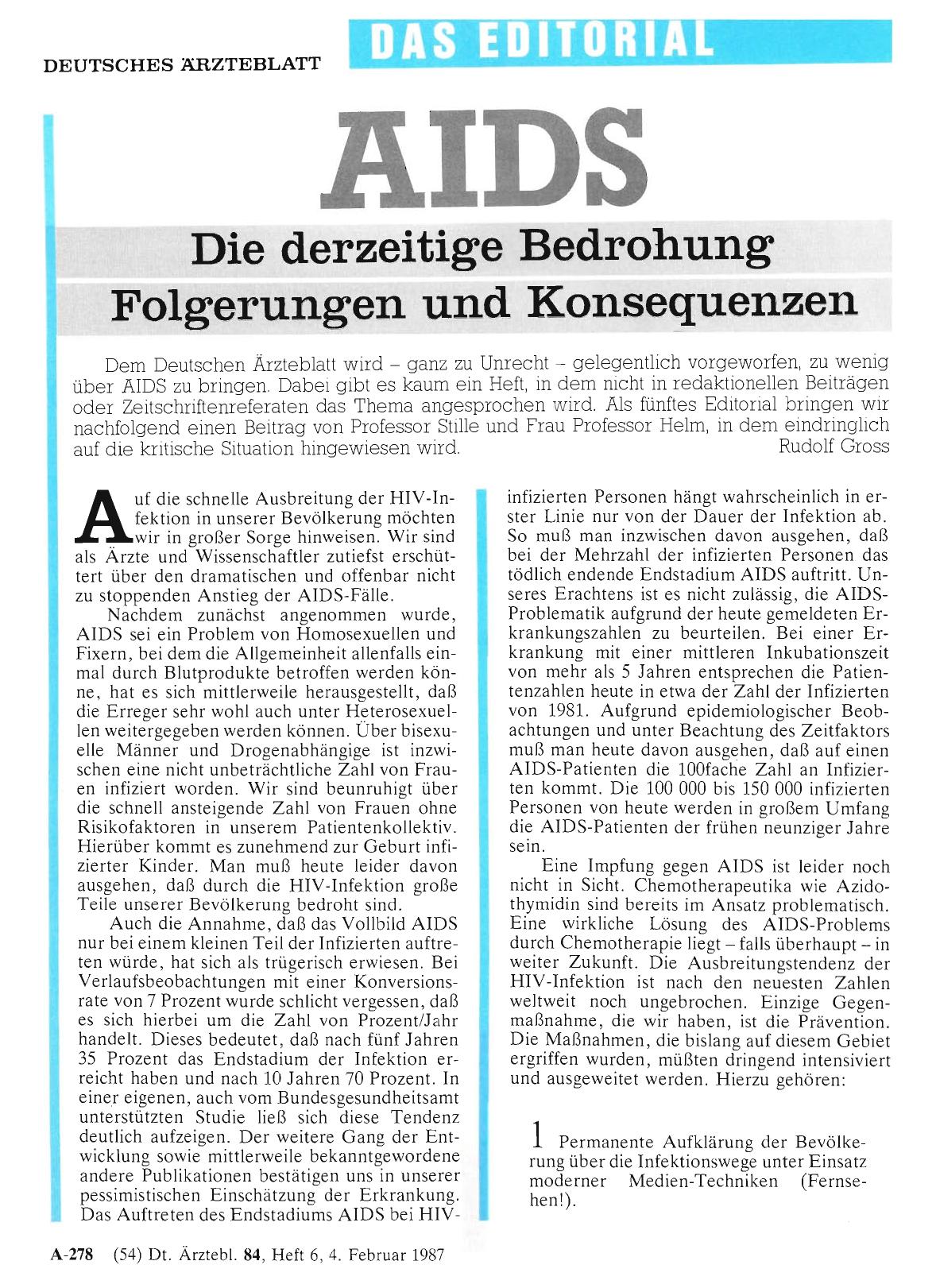 Vorschauseite 1: AIDS: Die derzeitige Bedrohung Folgerungen und Konsequenzen