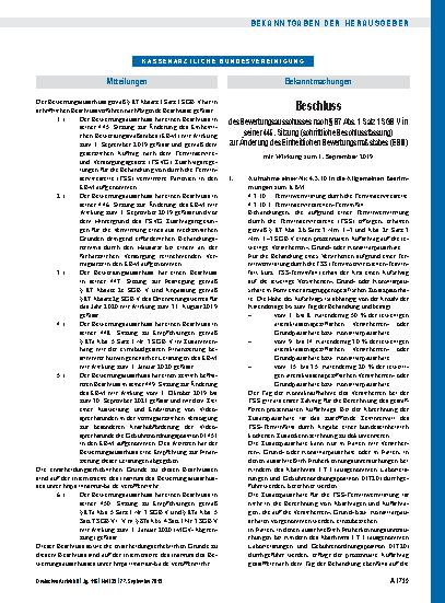 Vorschauseite 1: Beschluss des Bewertungsausschusses nach § 87 Abs. 1 Satz 1 SGB V in seiner 445. Sitzung bis 449. Sitzung