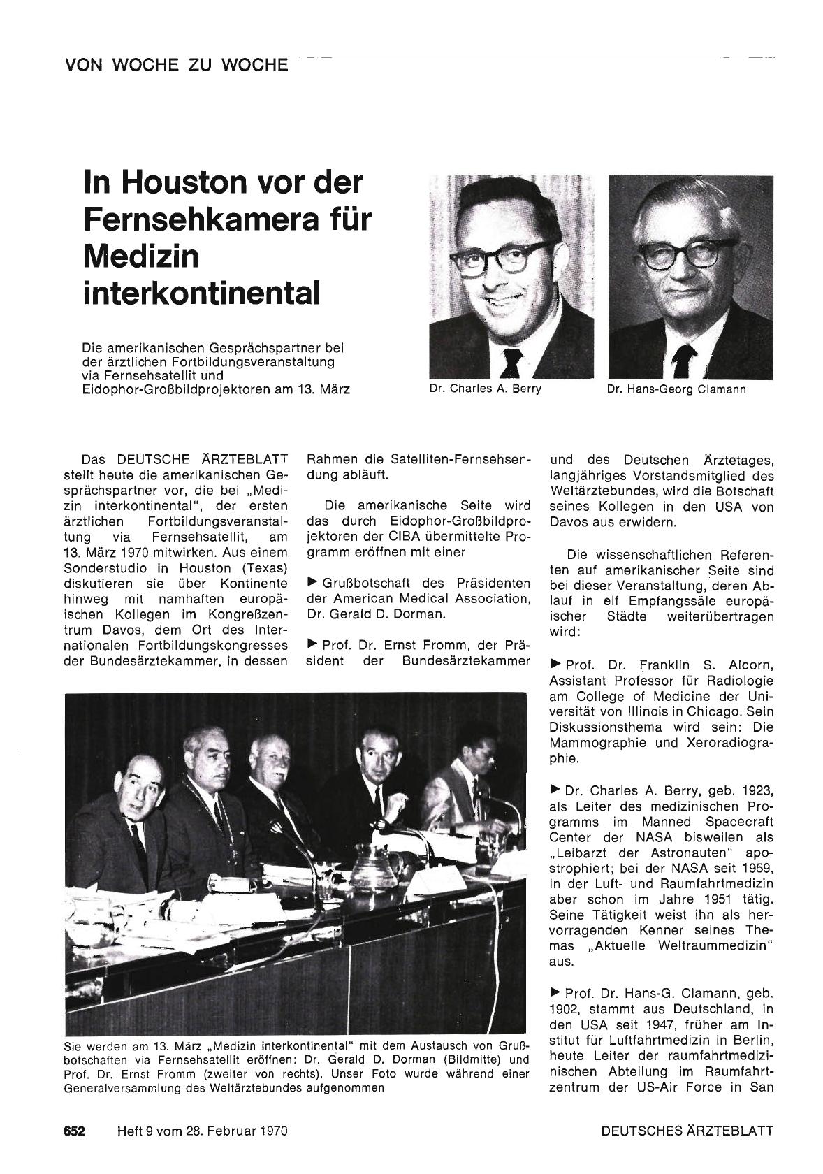 Vorschauseite 1: ln Houston vor der Fernsehkamera für Medizin interkontinental