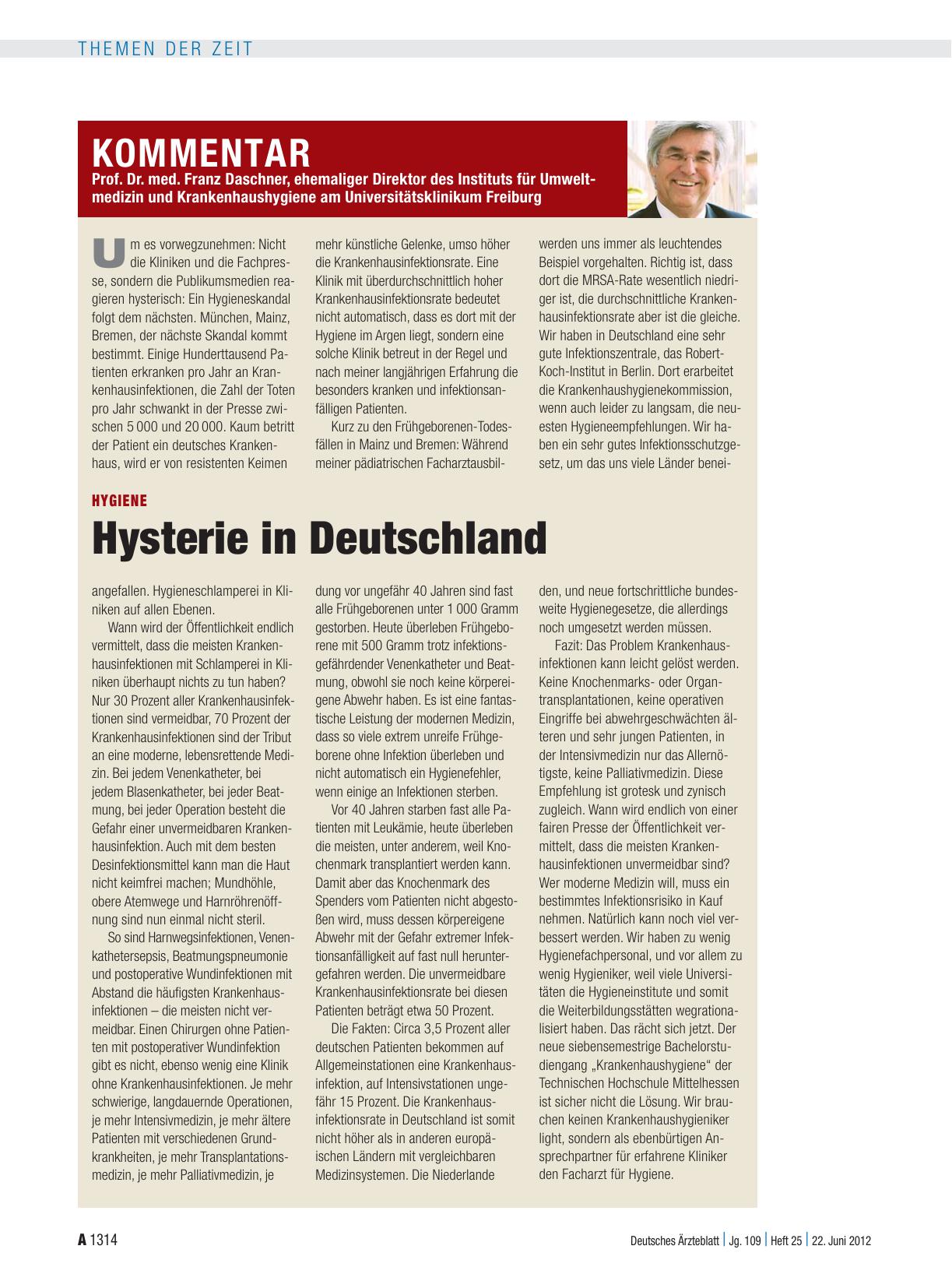 Vorschauseite 1: Hygiene: Hysterie in Deutschland