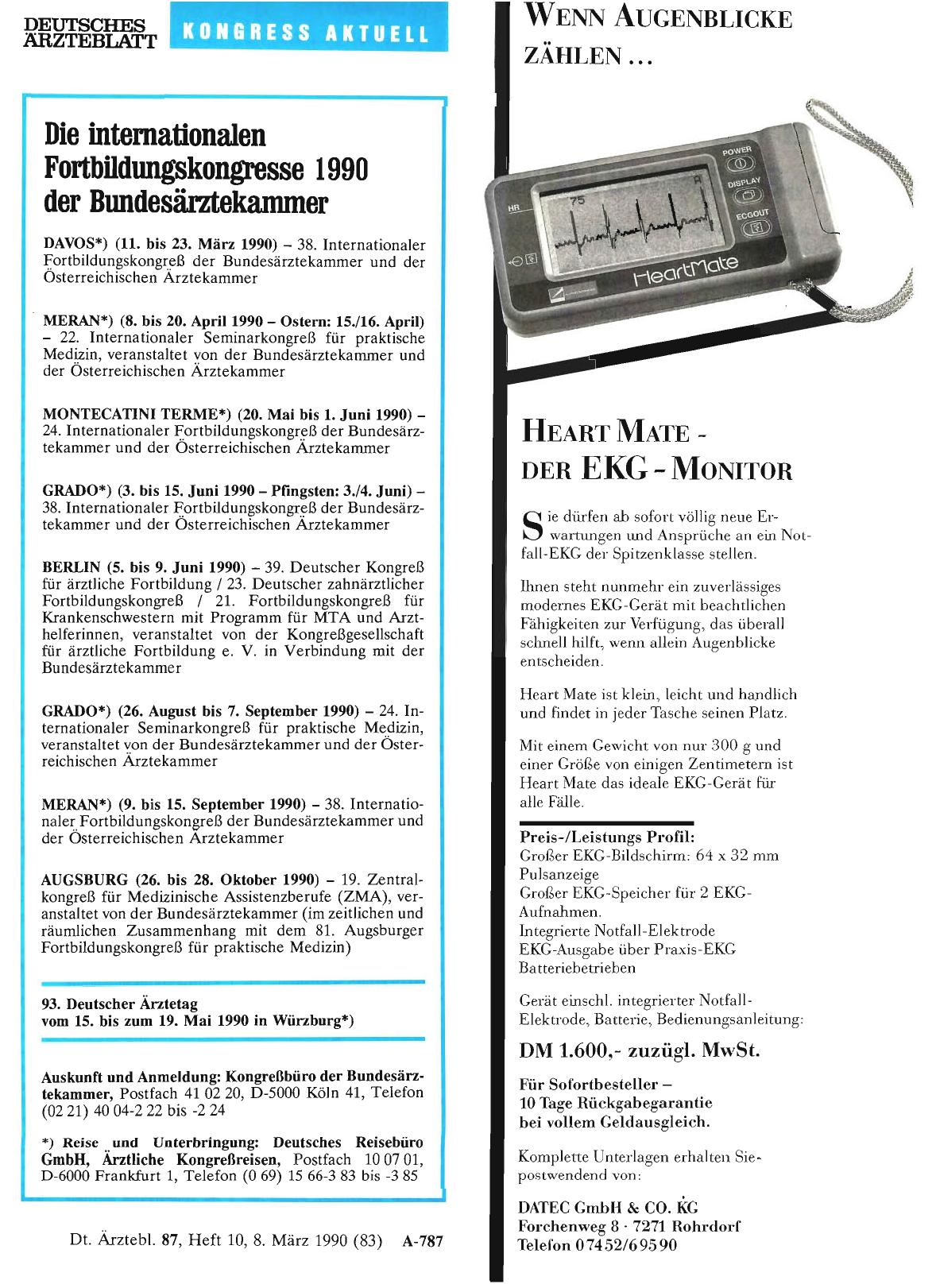 Vorschauseite 1: Die internationalen Fortbildungskongresse 1990 der Bundesärztekammer