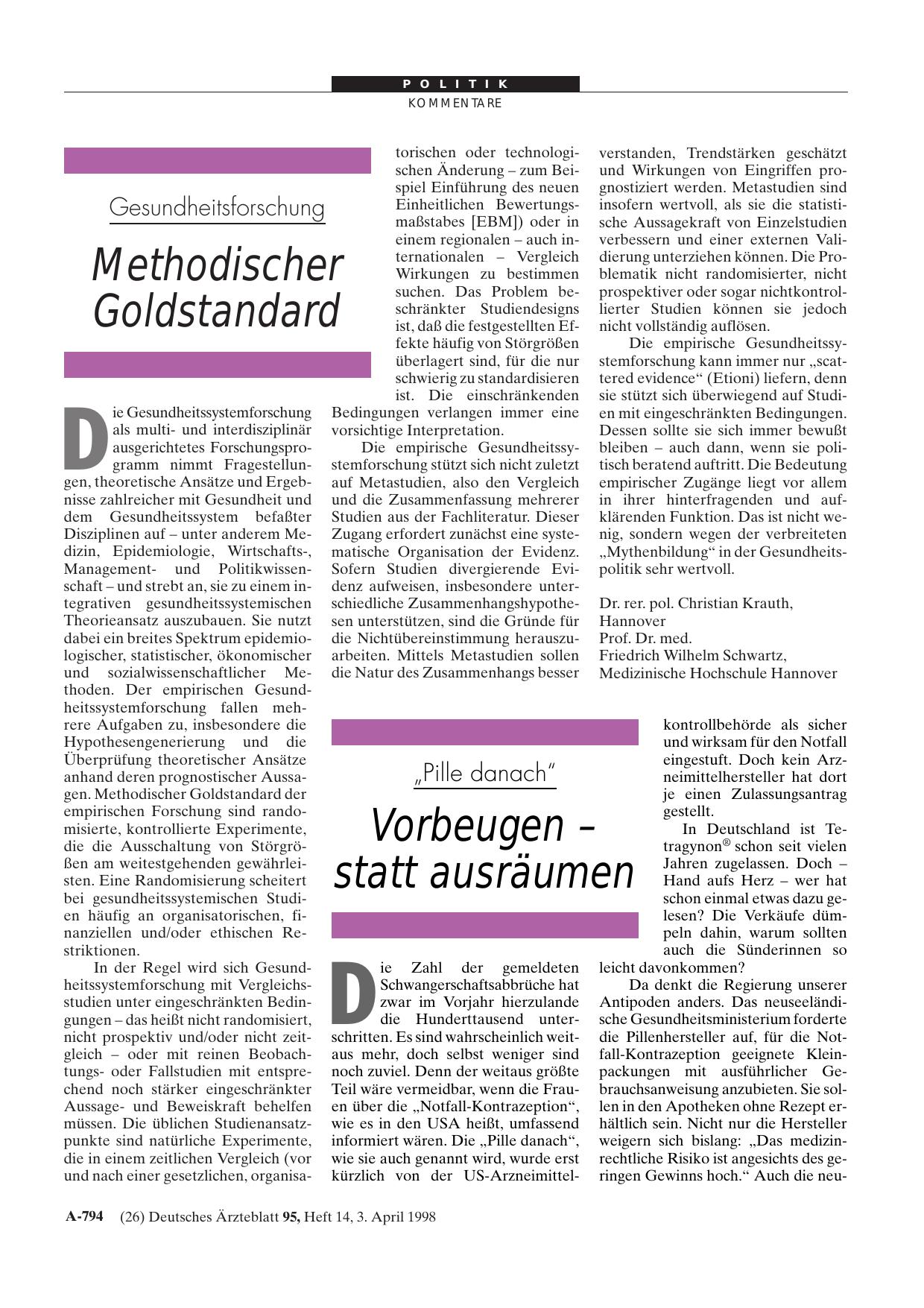 Vorschauseite 1: „Pille danach„: Vorbeugen - statt ausräumen
