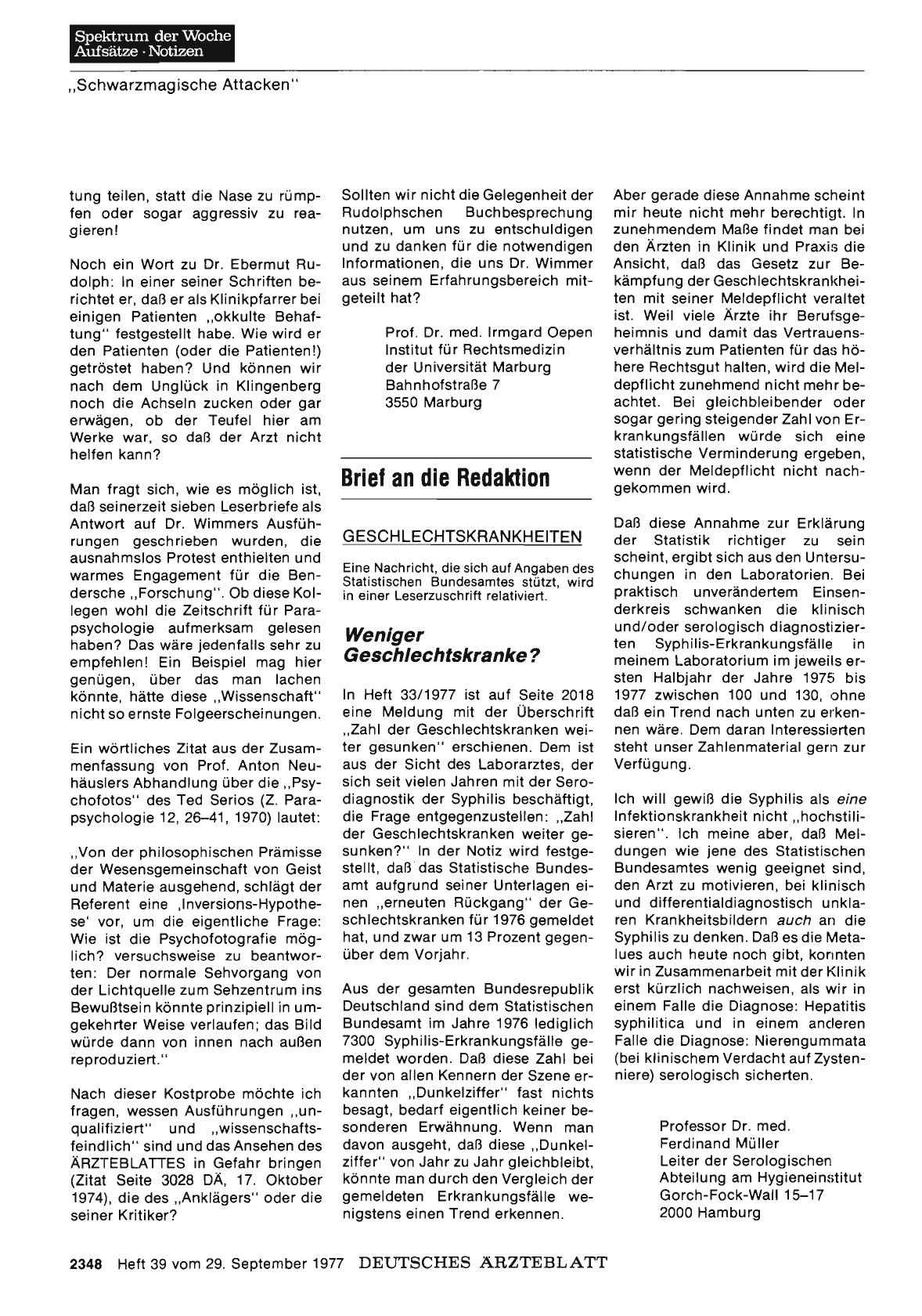 Vorschauseite 1: GESCHLECHTSKRANKHEITEN: Weniger Geschlechtskranke?