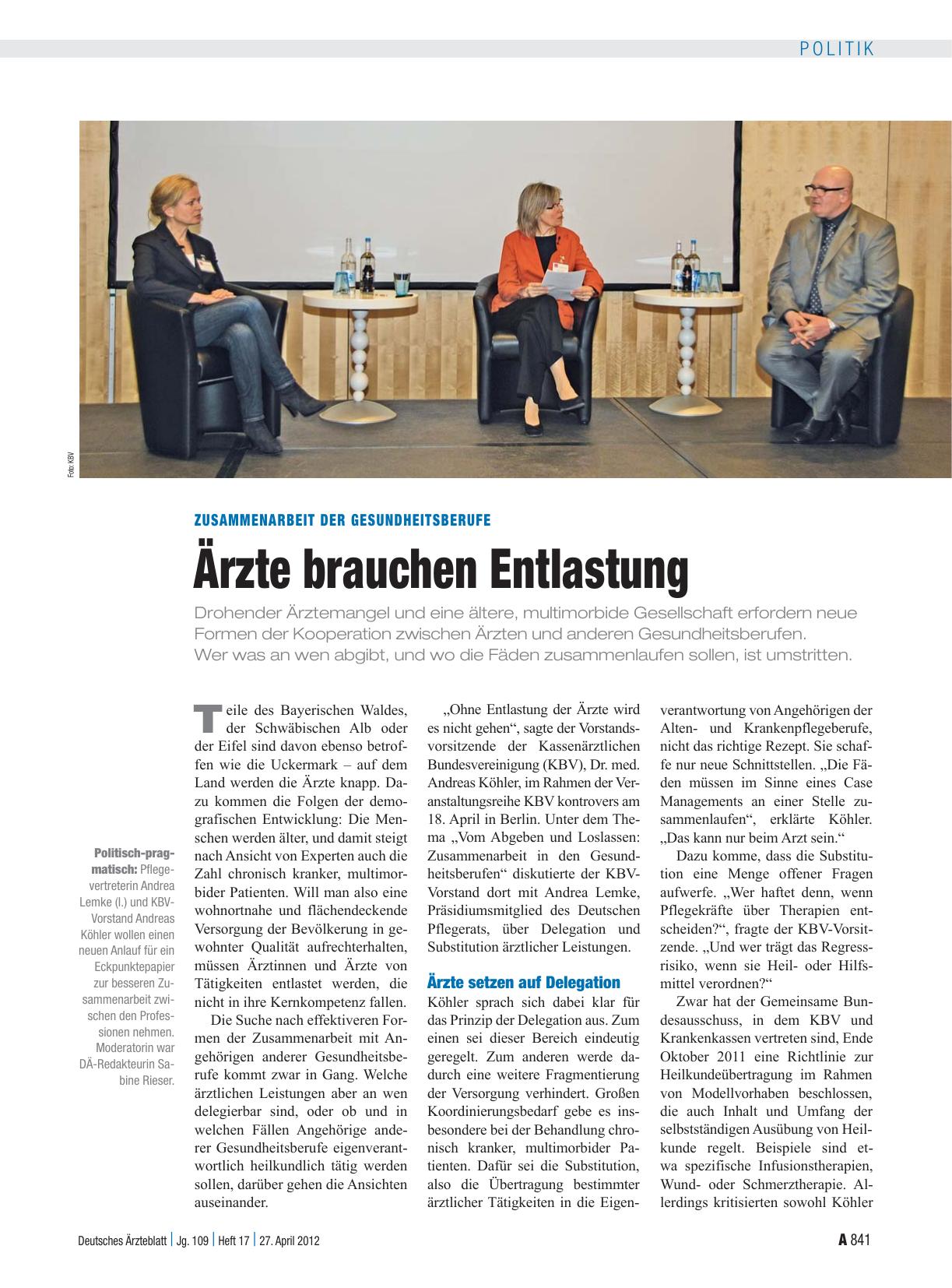 Vorschauseite 1: Zusammenarbeit der Gesundheitsberufe: Ärzte brauchen Entlastung
