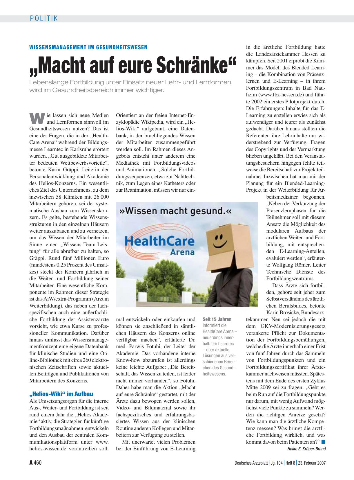 Vorschauseite 1: Wissensmanagement im Gesundheitswesen: „Macht auf eure Schränke“