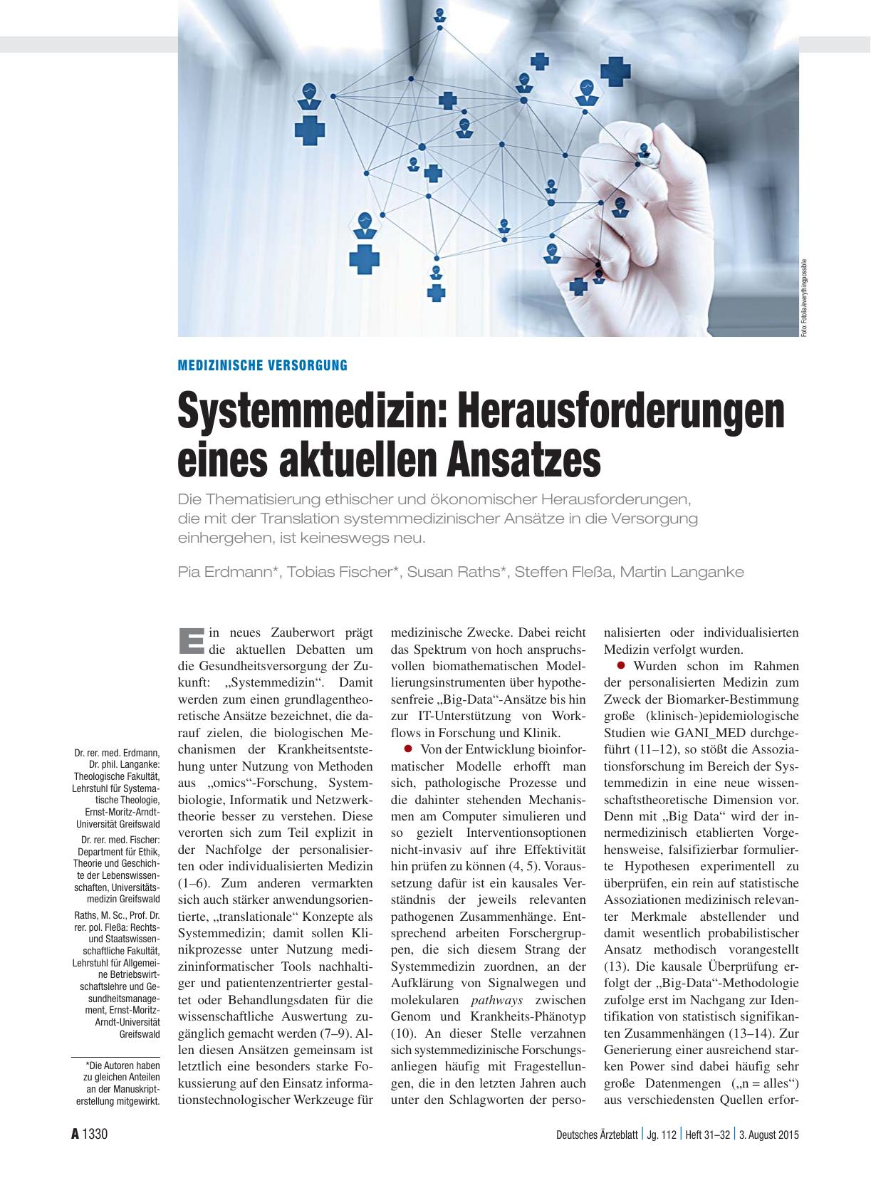 Vorschauseite 1: Medizinische Versorgung: Systemmedizin – Herausforderungen eines aktuellen Ansatzes