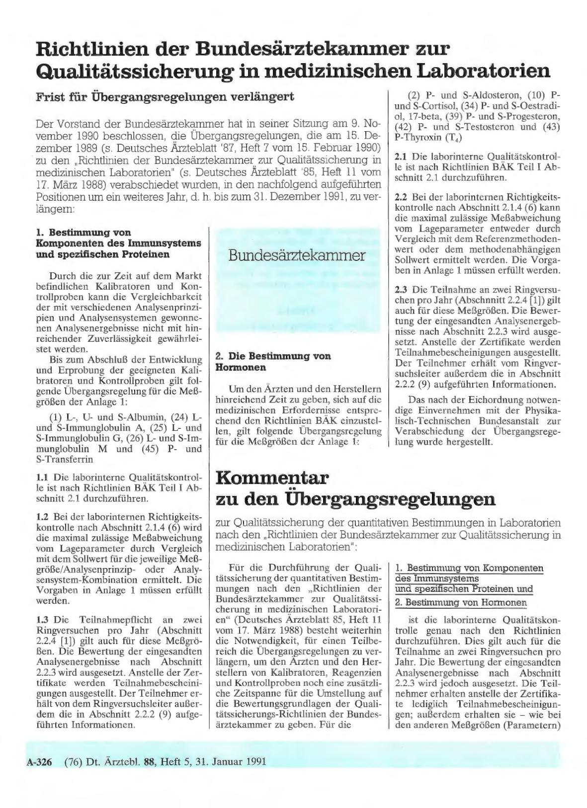 Vorschauseite 1: Richtlinien der Bundesärztekammer zur Qualitätssicherung in medizinischen Laboratorien