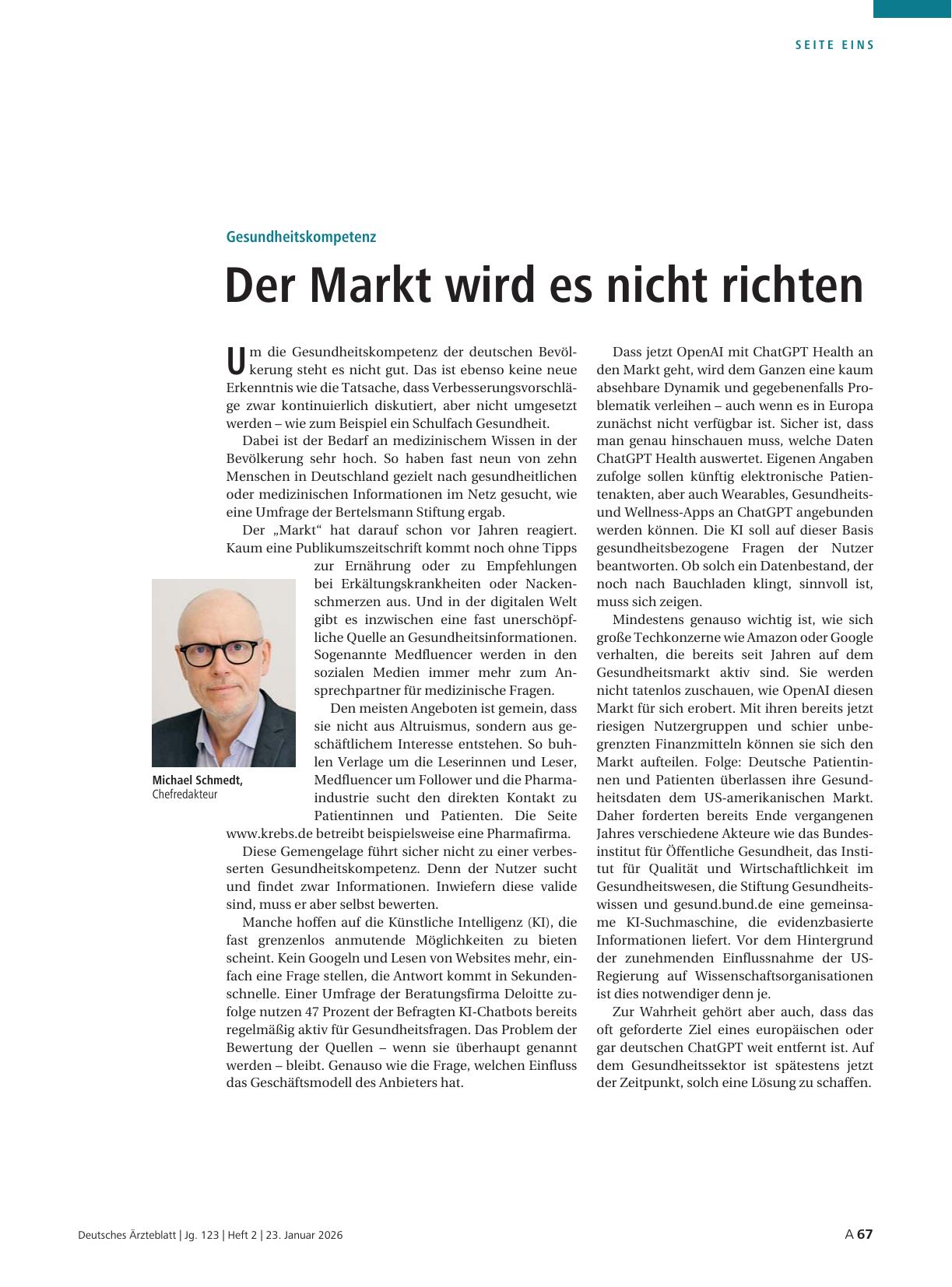 Vorschauseite 1: Gesundheitskompetenz: Der Markt wird es nicht richten