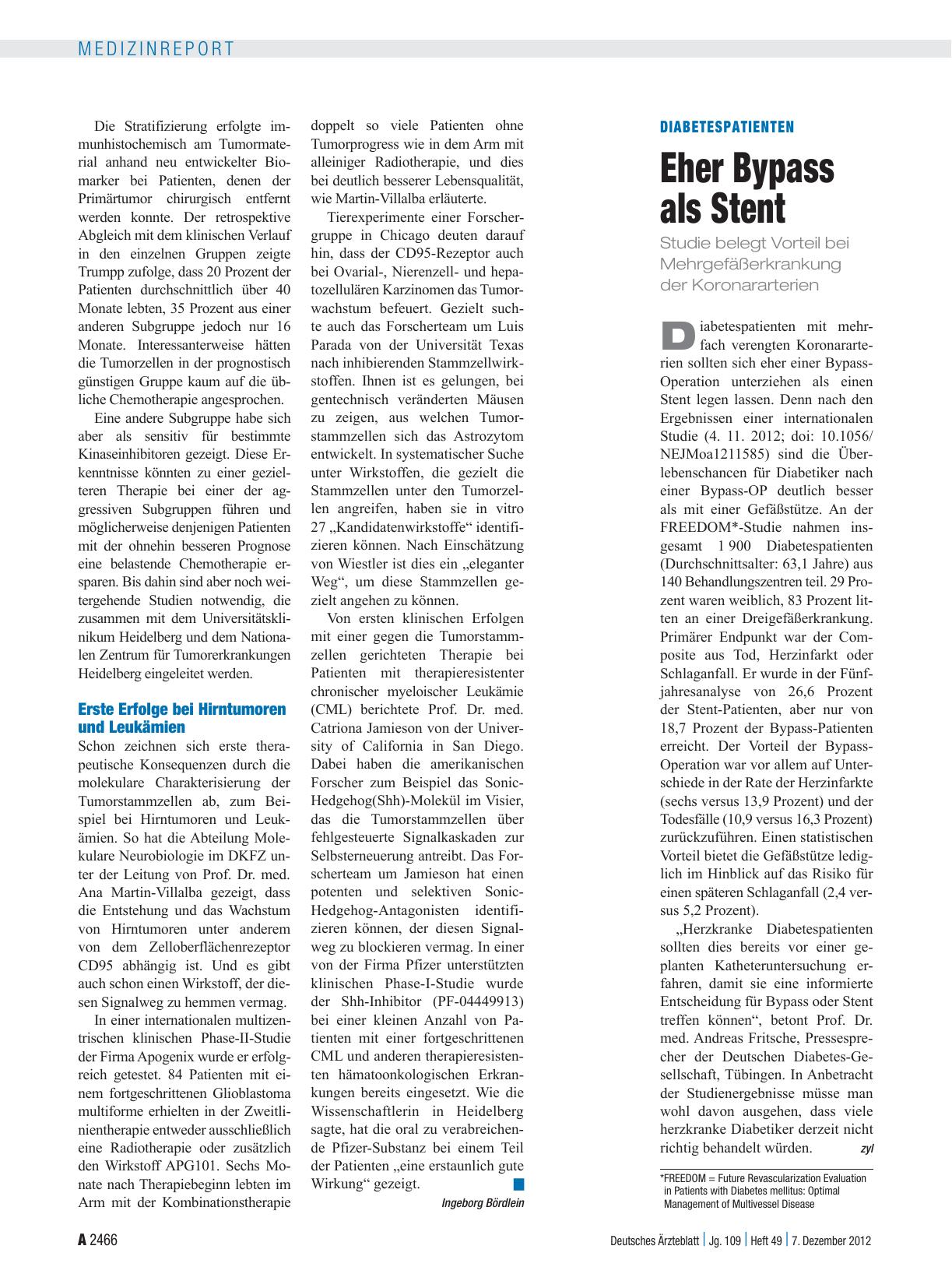 Vorschauseite 1: Diabetespatienten: Eher Bypass als Stent