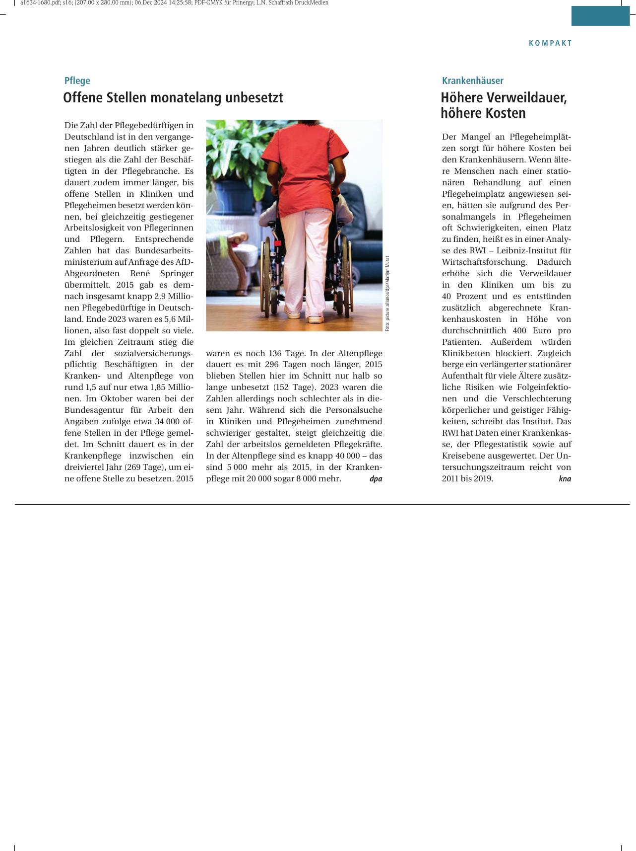 Vorschauseite 1: Krankenhäuser: Höhere Verweildauer, höhere Kosten