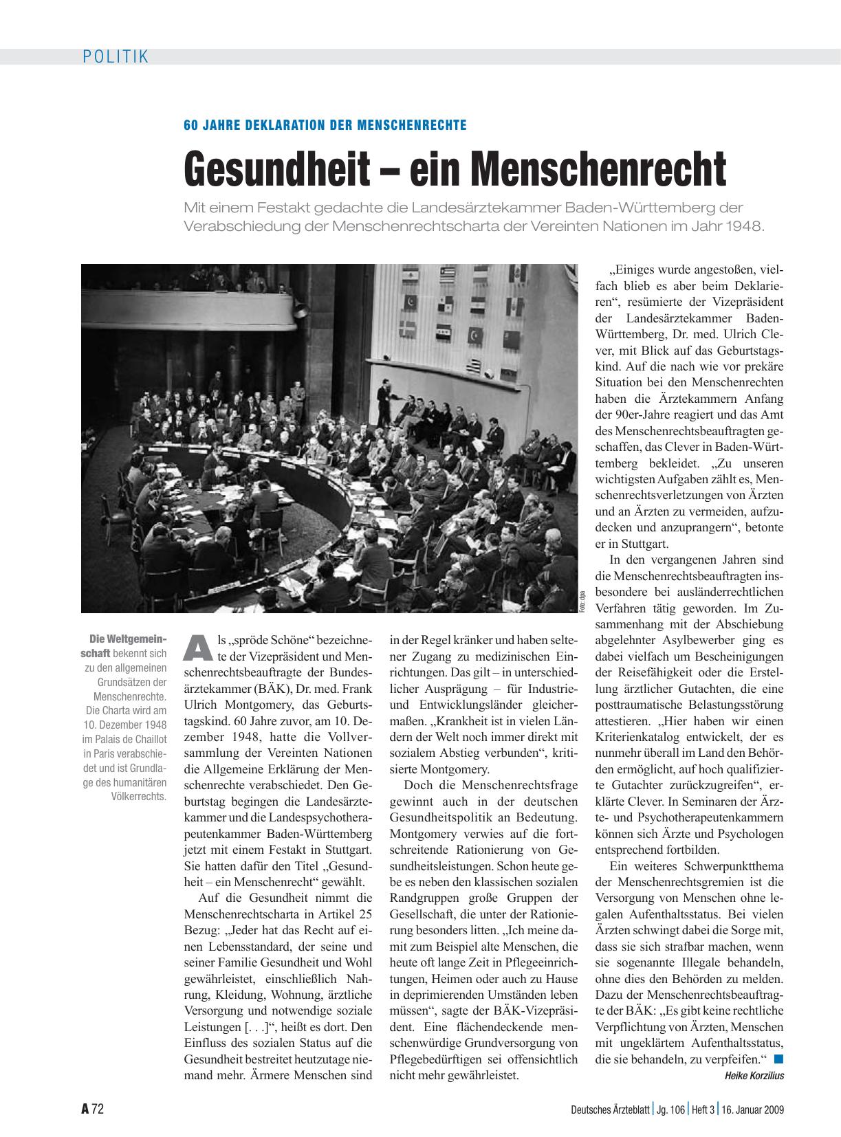 Vorschauseite 1: 60 Jahre Deklaration der Menschenrechte: Gesundheit – ein Menschenrecht