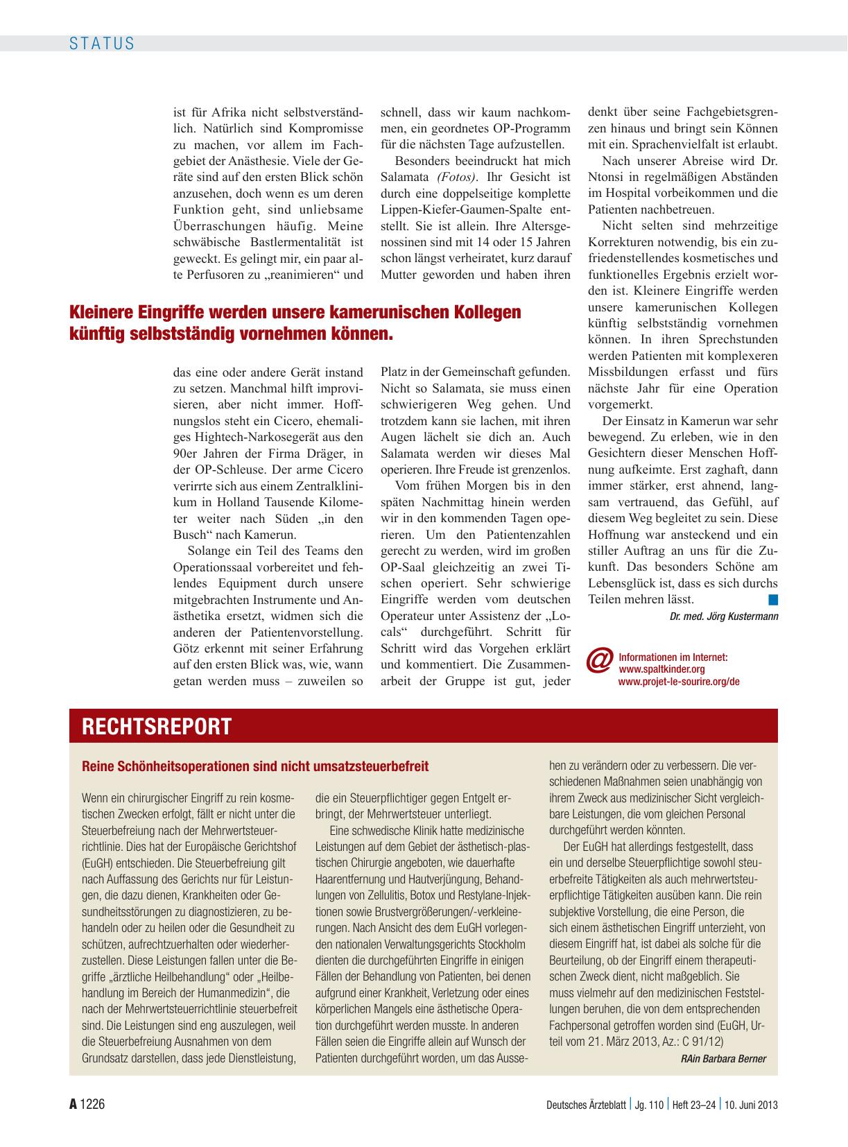 Vorschauseite 1: Reine Schönheitsoperationen sind nicht umsatzsteuerbefreit