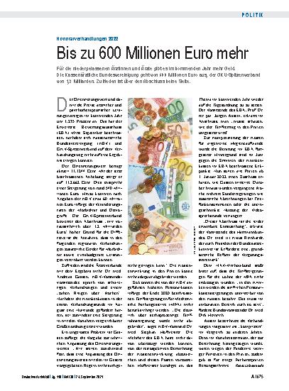 Vorschauseite 1: Honorarverhandlungen 2022: Bis zu 600 Millionen Euro mehr