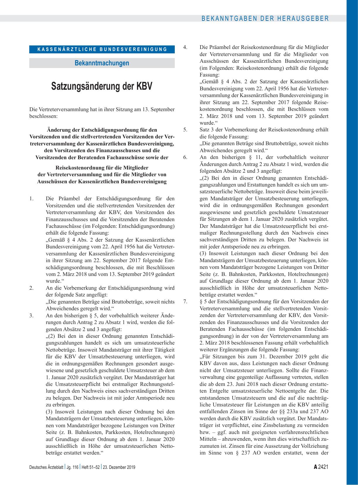 Vorschauseite 1: Satzungsänderung der KBV