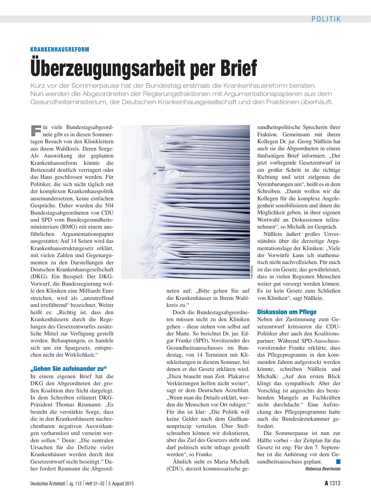 Vorschauseite 1: Krankenhausreform: Überzeugungsarbeit per Brief