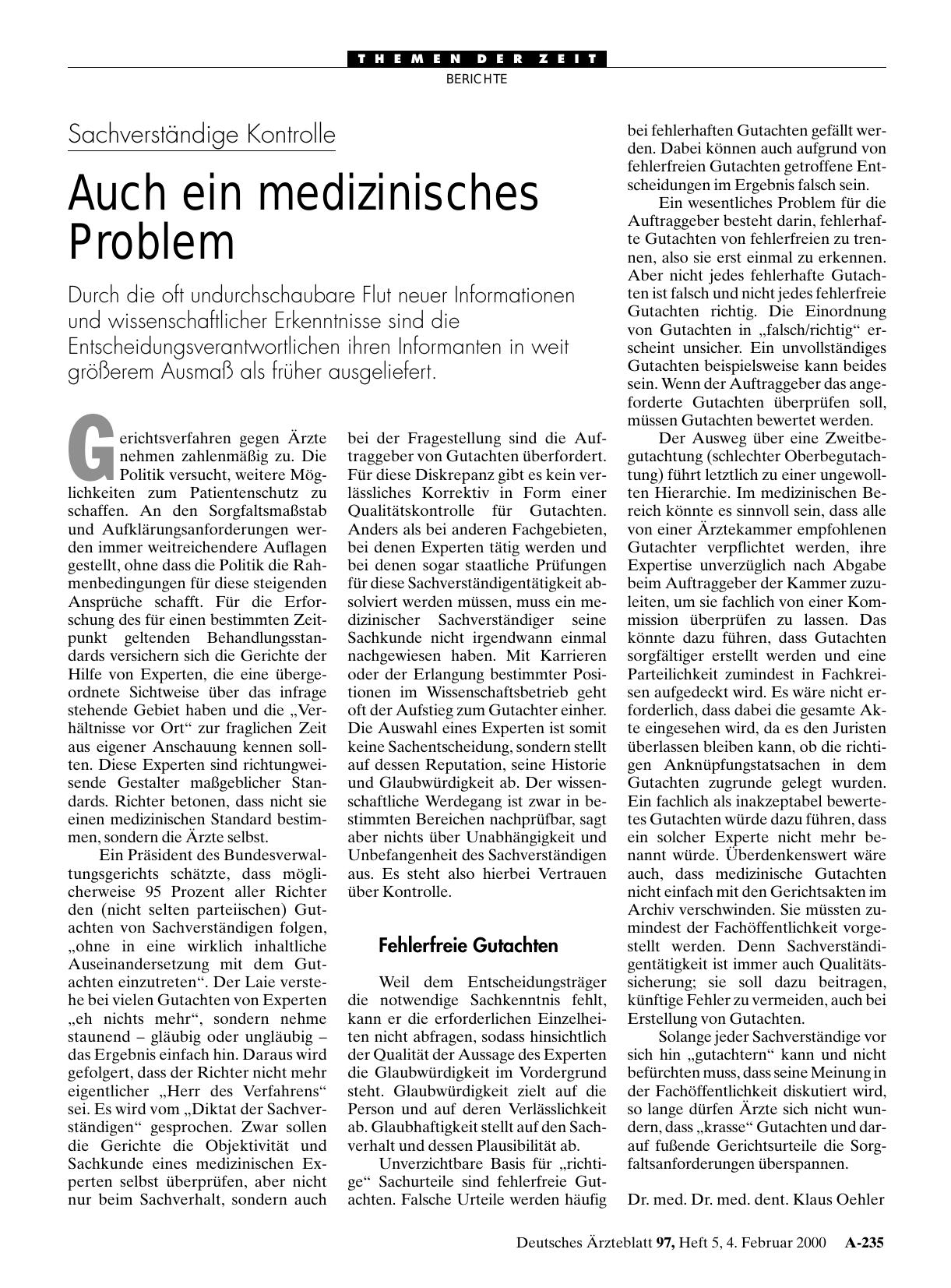 Vorschauseite 1: Sachverständige Kontrolle: Auch ein medizinisches Problem