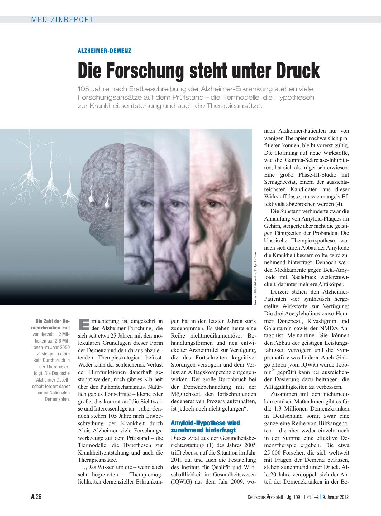 Vorschauseite 1: Alzheimer-Demenz: Die Forschung steht unter Druck