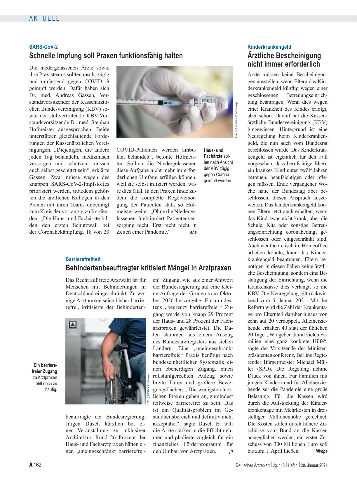 Vorschauseite 1: Barrierefreiheit: Behindertenbeauftragter kritisiert Mängel in Arztpraxen
