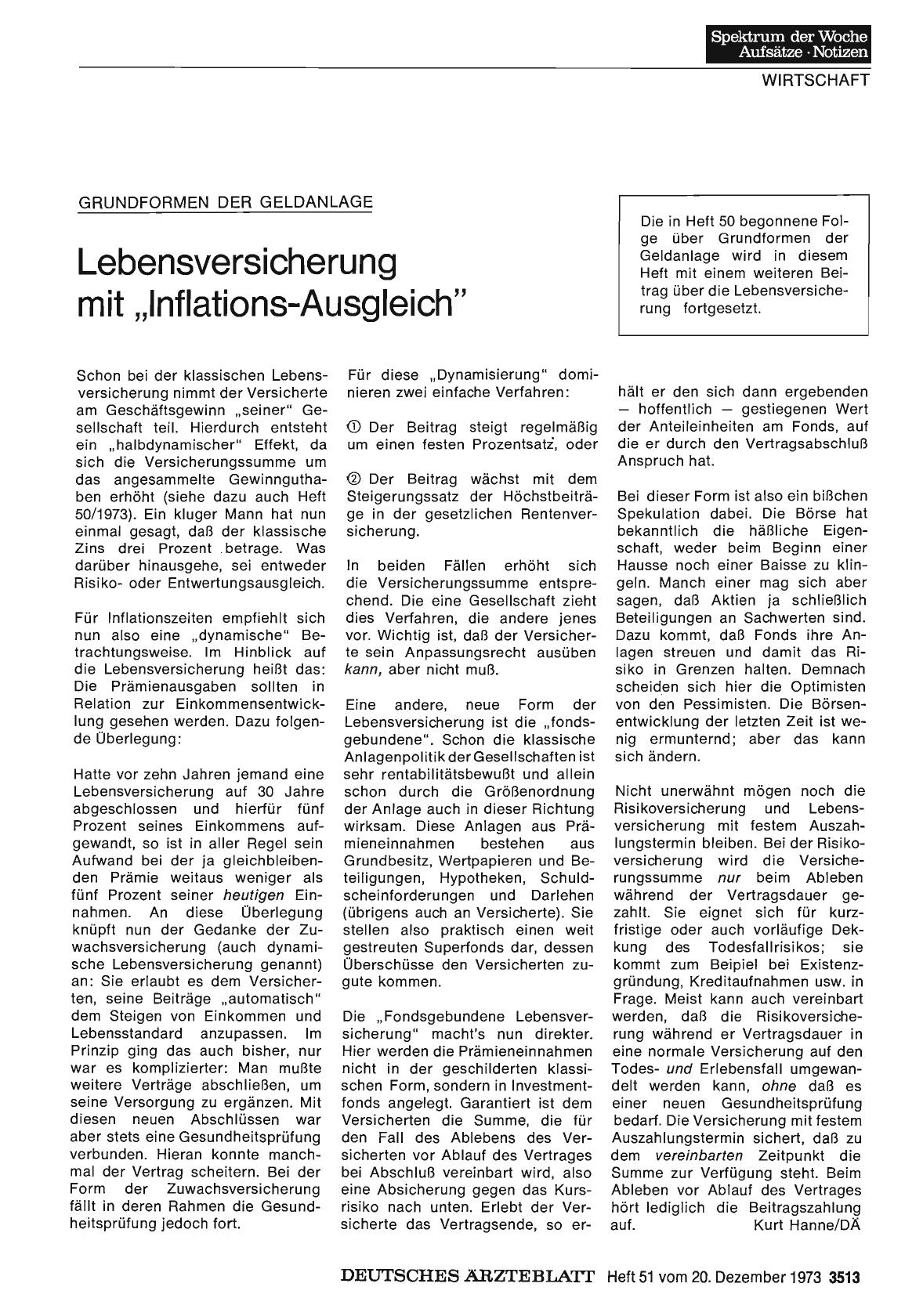 Vorschauseite 1: GRUNDFORMEN DER GELDANLAGE: Lebensversicherung mit „Inflations-Ausgleich"