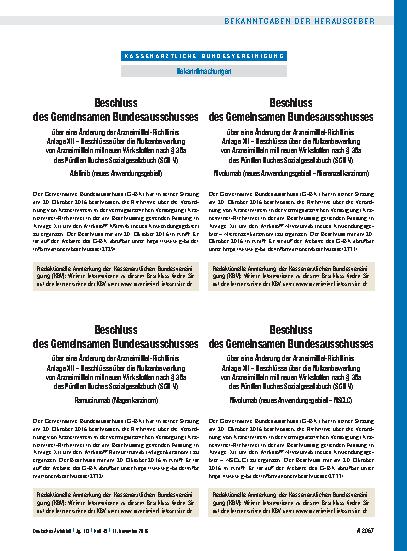 Vorschauseite 1: Beschluss des Gemeinsamen Bundesausschusses über eine Änderung der Arzneimittel-Richtlinie: Anlage XII – Afatinib (neues Anwendungsgebiet)