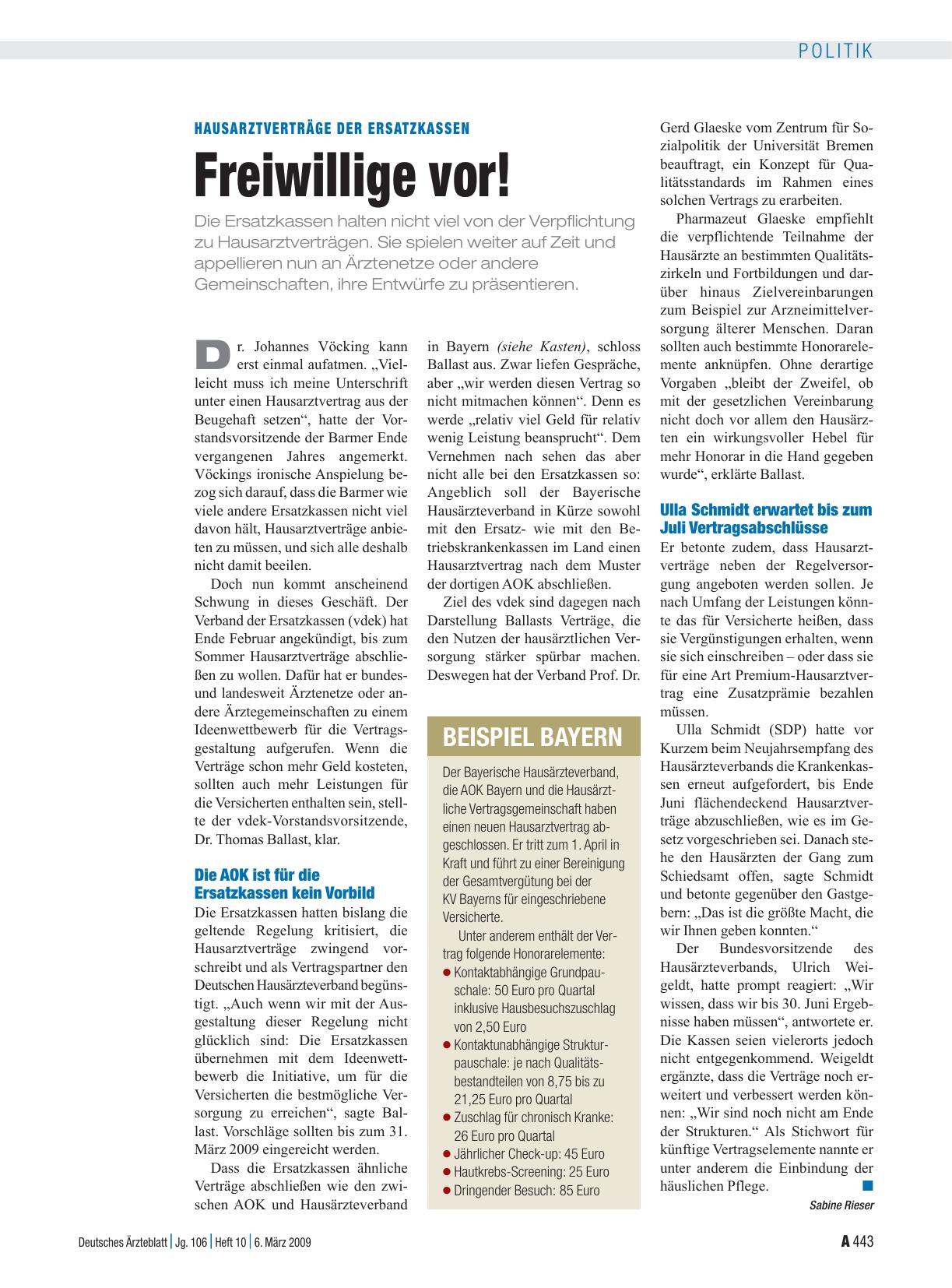 Vorschauseite 1: Hausarztverträge der Ersatzkassen: Freiwillige vor!