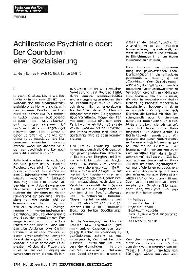 Vorschauseite 1: Achillesferse Psychiatrie oder: Der Countdown einer Sozialisierung: II.