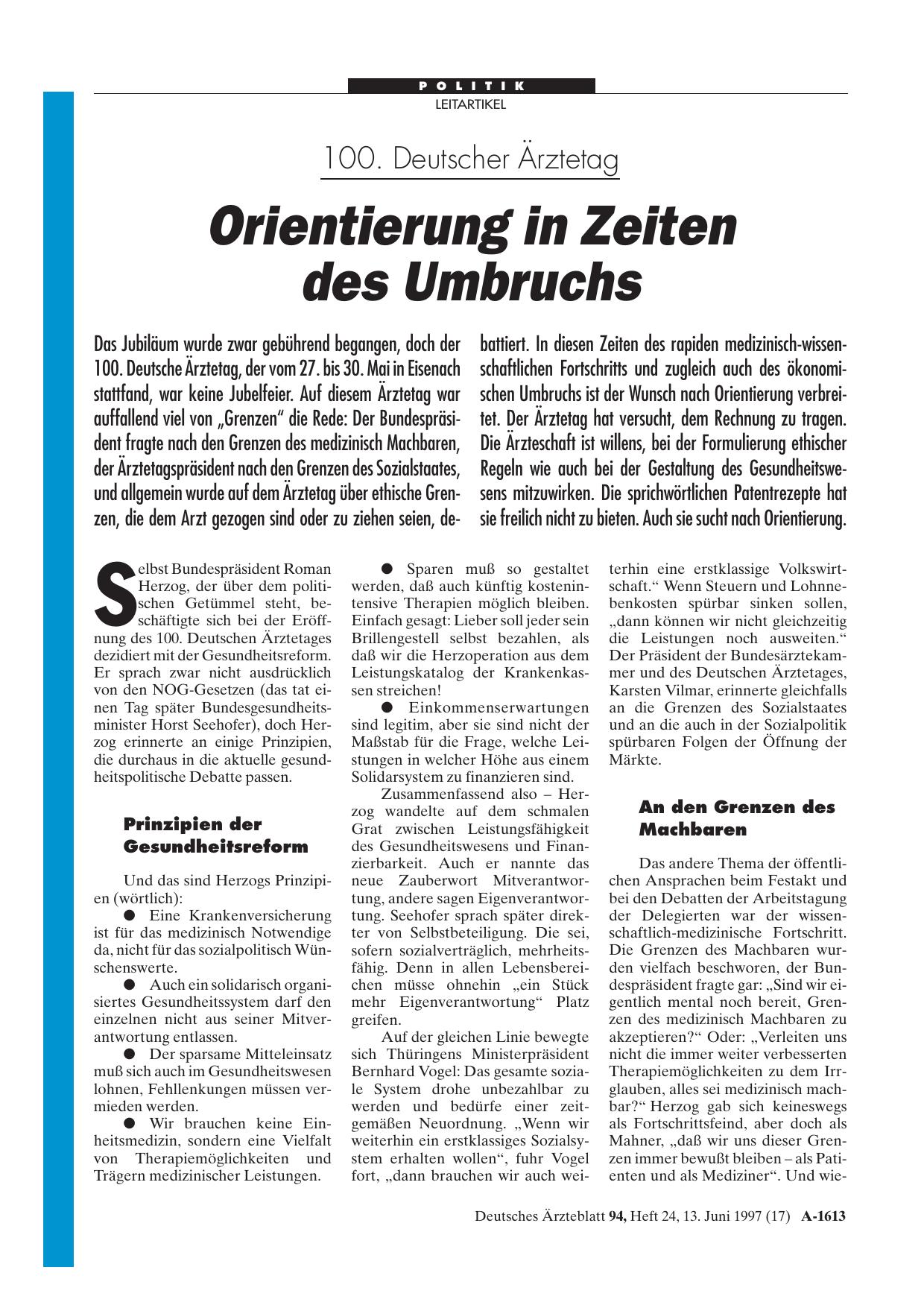 Vorschauseite 1: 100. Deutscher Ärztetag: Orientierung in Zeiten des Umbruchs