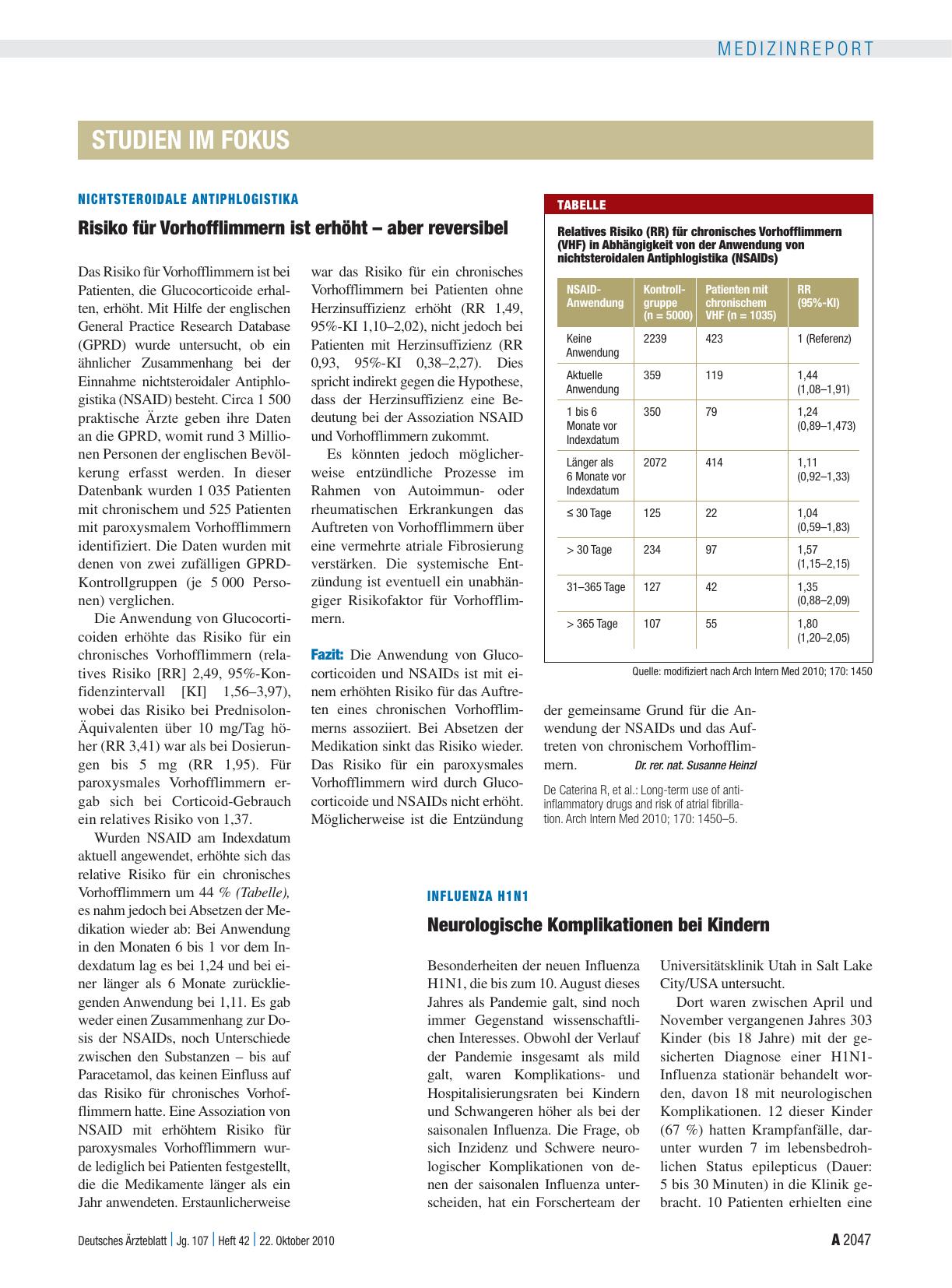 Vorschauseite 1: Nichtsteroidale Antiphlogistika: Risiko für Vorhofflimmern ist erhöht – aber reversibel