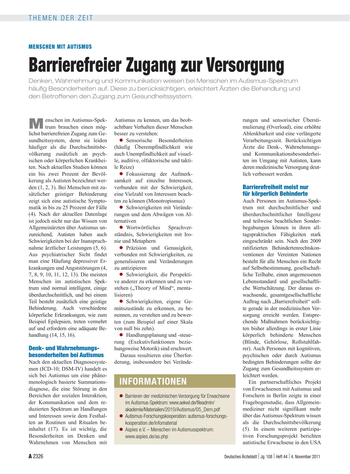 Vorschauseite 1: Menschen mit Autismus: Barrierefreier Zugang zur Versorgung