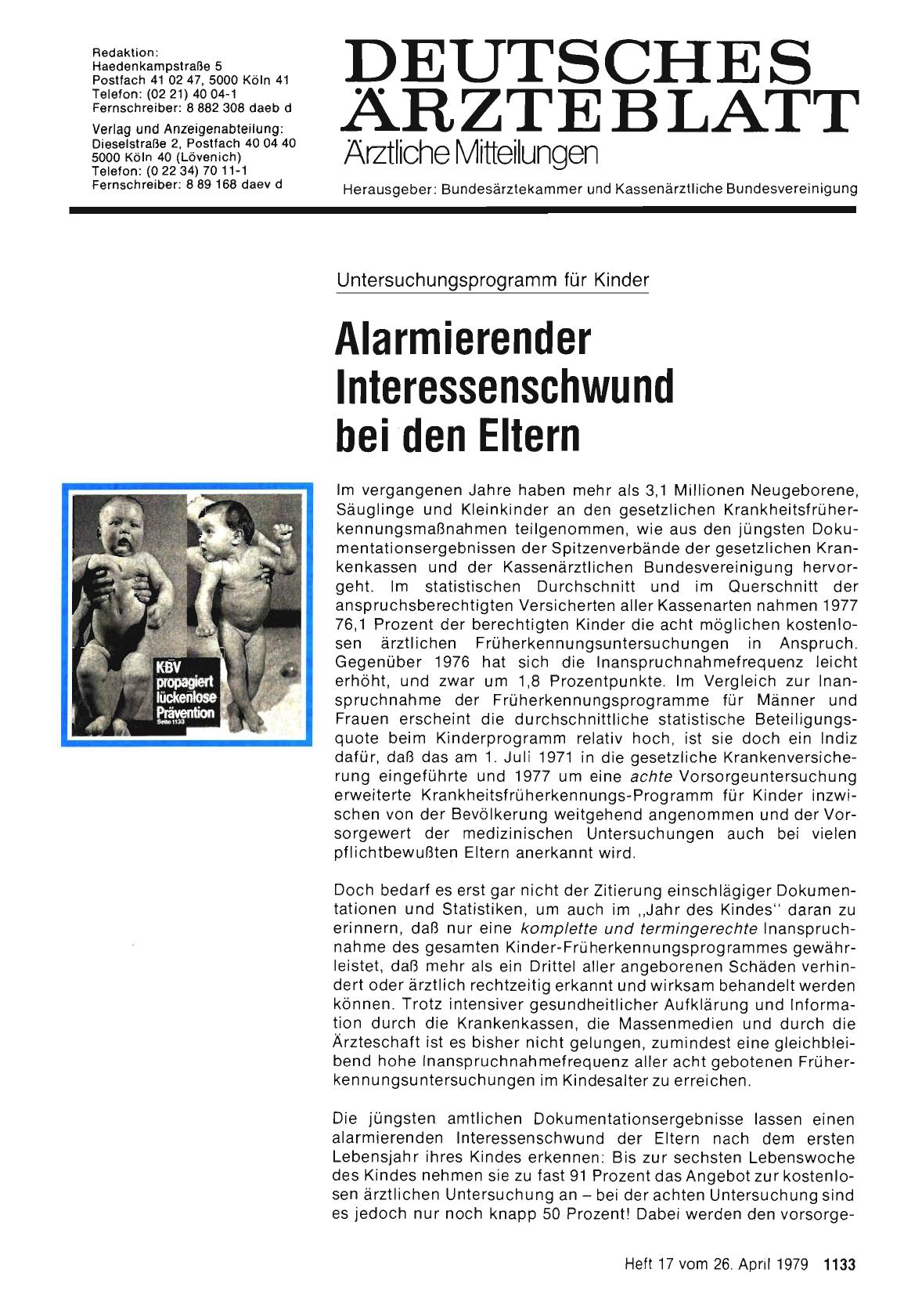 Vorschauseite 1: Untersuchungsprogramm für Kinder: Alarmierender Interessenschwund bei den Eltern