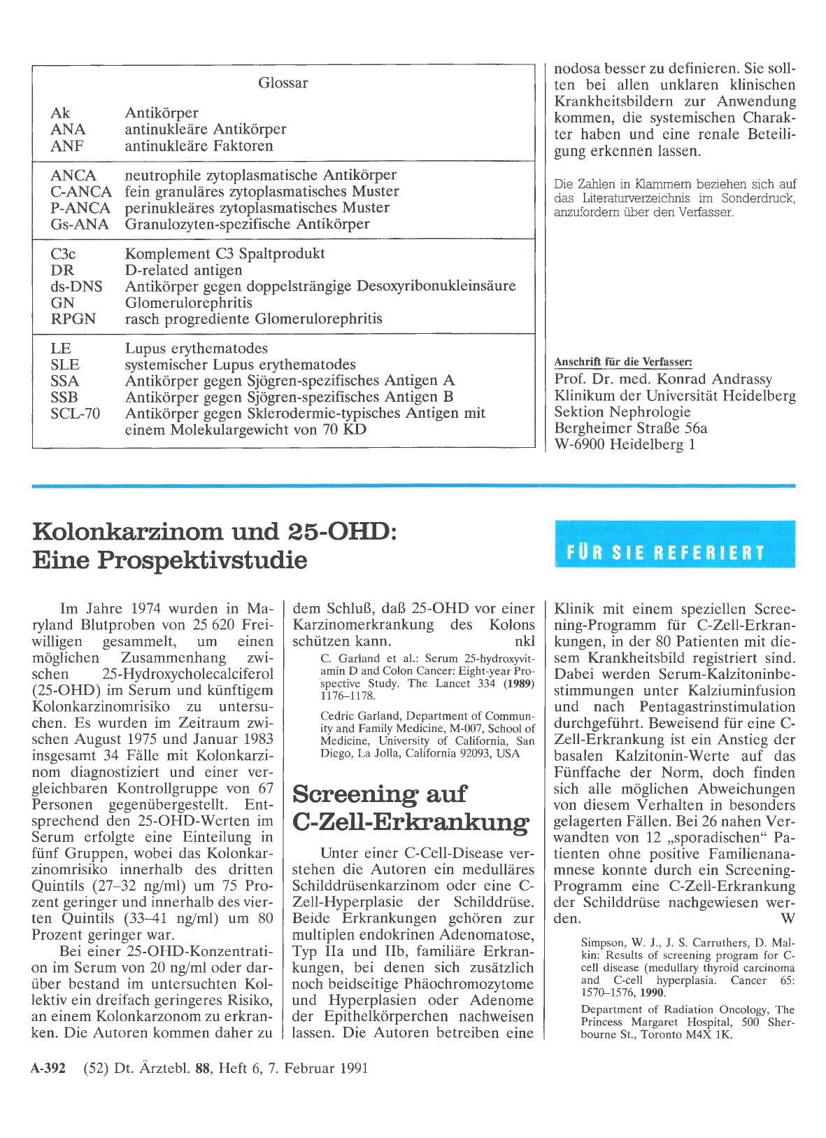 Vorschauseite 1: Kolonkarzinom und 25-OHD: Eine Prospektivstudie
