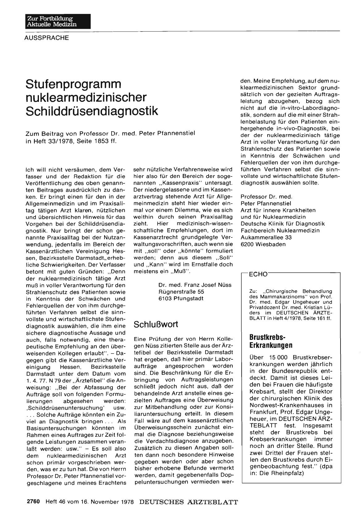 Vorschauseite 1: Stufenprogramm nuklearmedizinischer Schilddrüsendiagnostik: Stellungnahme