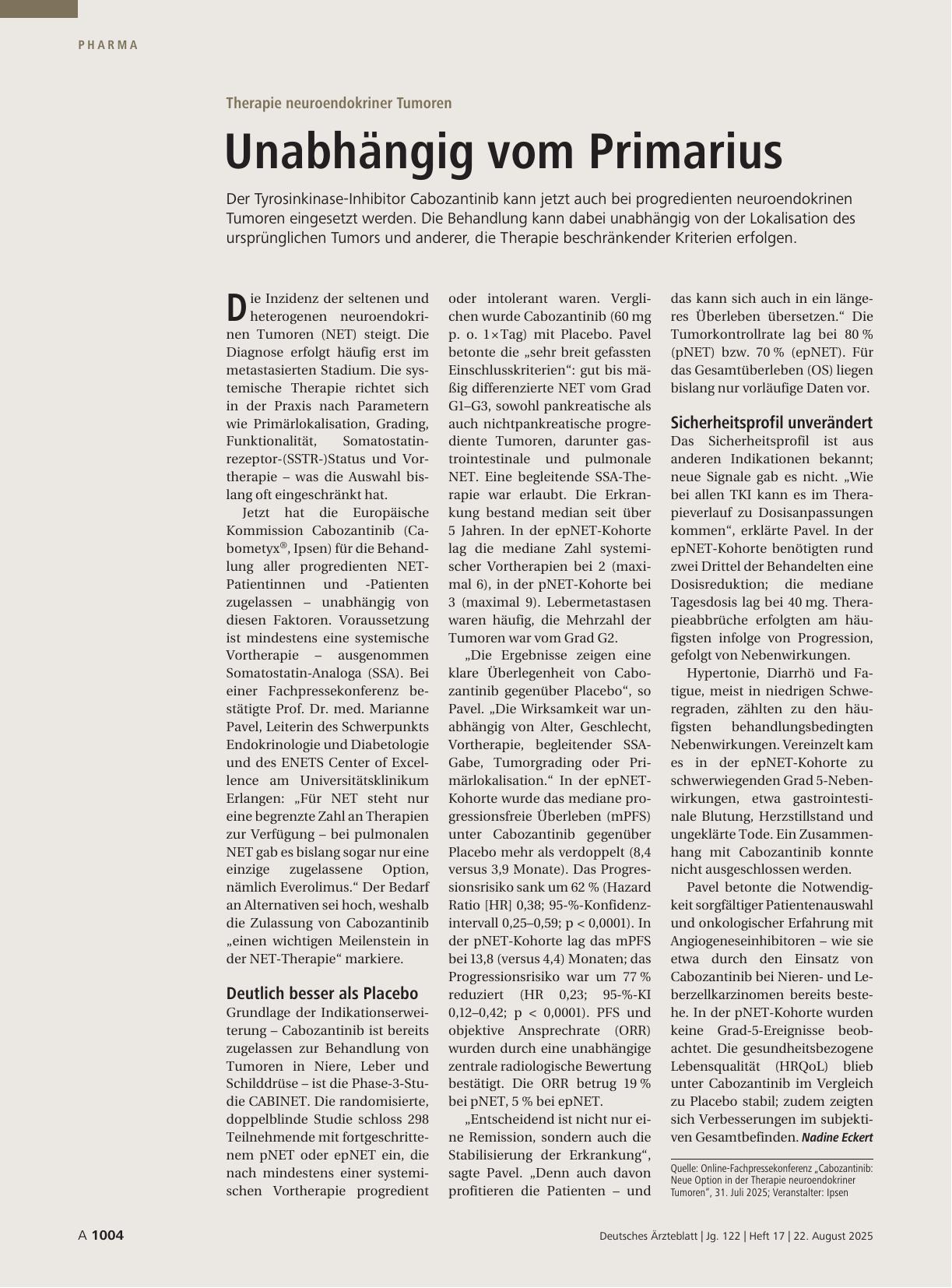 Vorschauseite 1: Therapie neuroendokriner Tumoren: Unabhängig vom Primarius