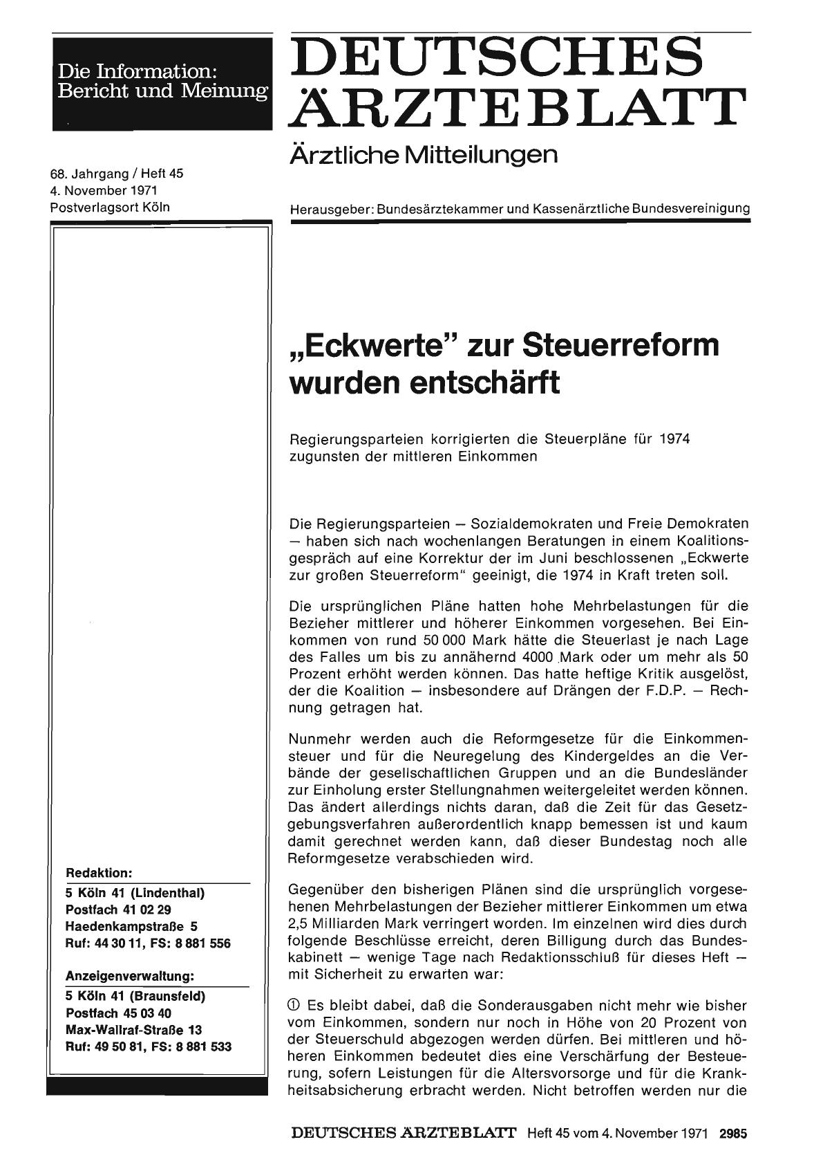 Vorschauseite 1: „Eckwerte" zur Steuerreform wurden entschärft