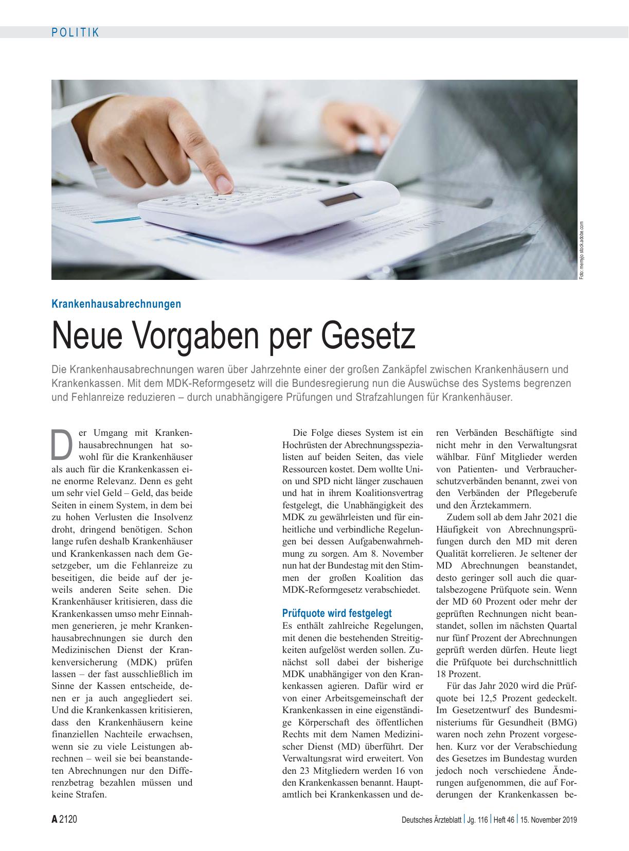 Vorschauseite 1: Krankenhausabrechnungen: Neue Vorgaben per Gesetz