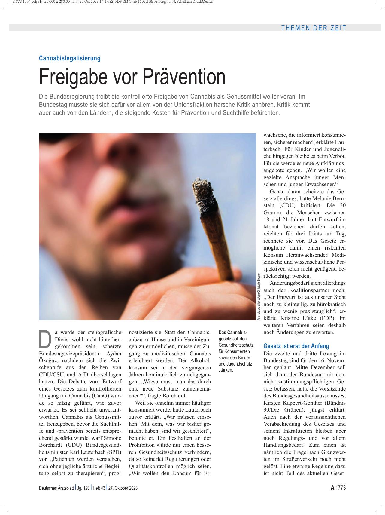 Vorschauseite 1: Cannabislegalisierung: Freigabe vor Prävention