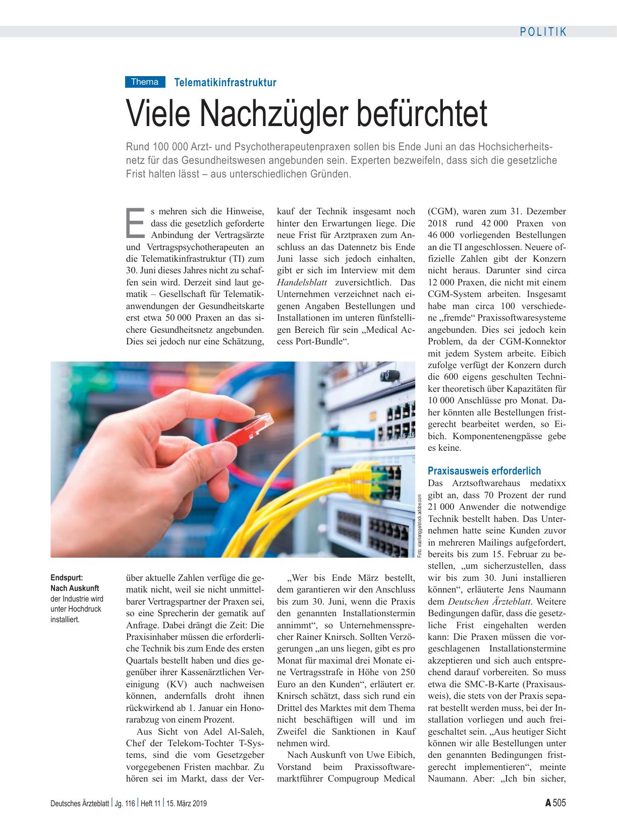Vorschauseite 1: Telematikinfrastruktur: Viele Nachzügler befürchtet
