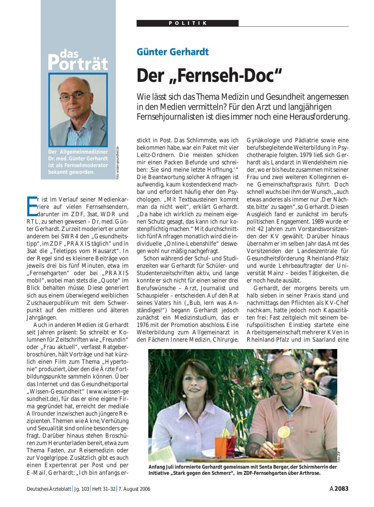 Vorschauseite 1: Günter Gerhardt: Der „Fernseh-Doc“