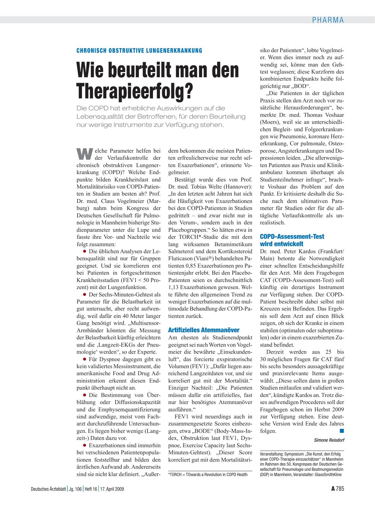 Vorschauseite 1: Chronisch obstruktive Lungenerkrankung: Wie beurteilt man den Therapieerfolg?