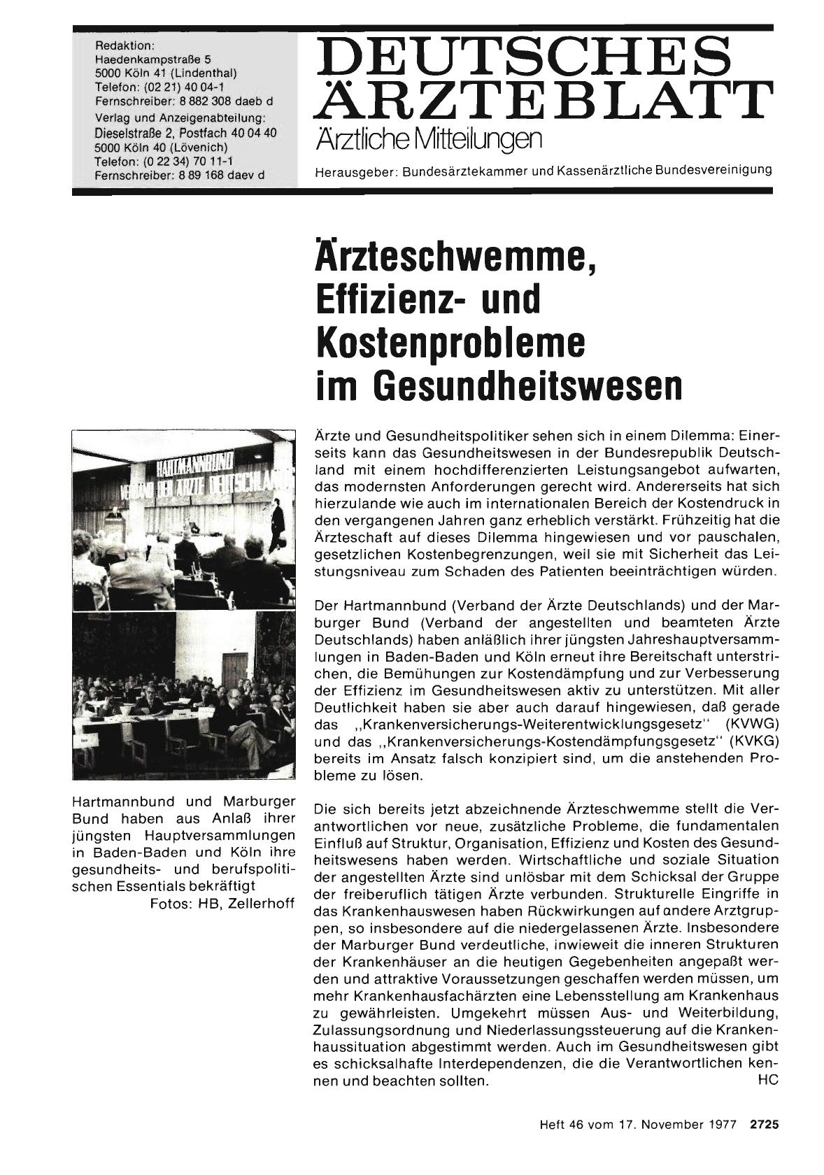 Vorschauseite 1: Ärzteschwemme, Effizienzund Kostenprobleme im Gesundheitswesen