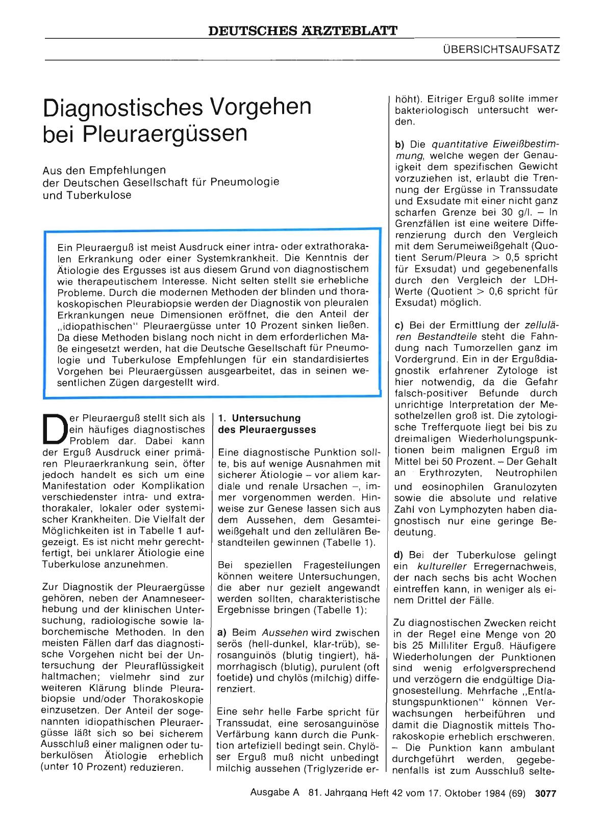 Vorschauseite 1: Diagnostisches Vorgehen bei Pleuraergüssen: Aus den Empfehlungen der Deutschen Gesellschaft für Pneumologie und Tuberkulose
