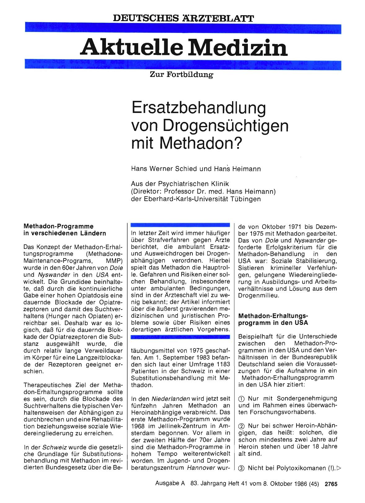 Vorschauseite 1: Ersatzbehandlung von Drogensüchtigen mit Methadon?